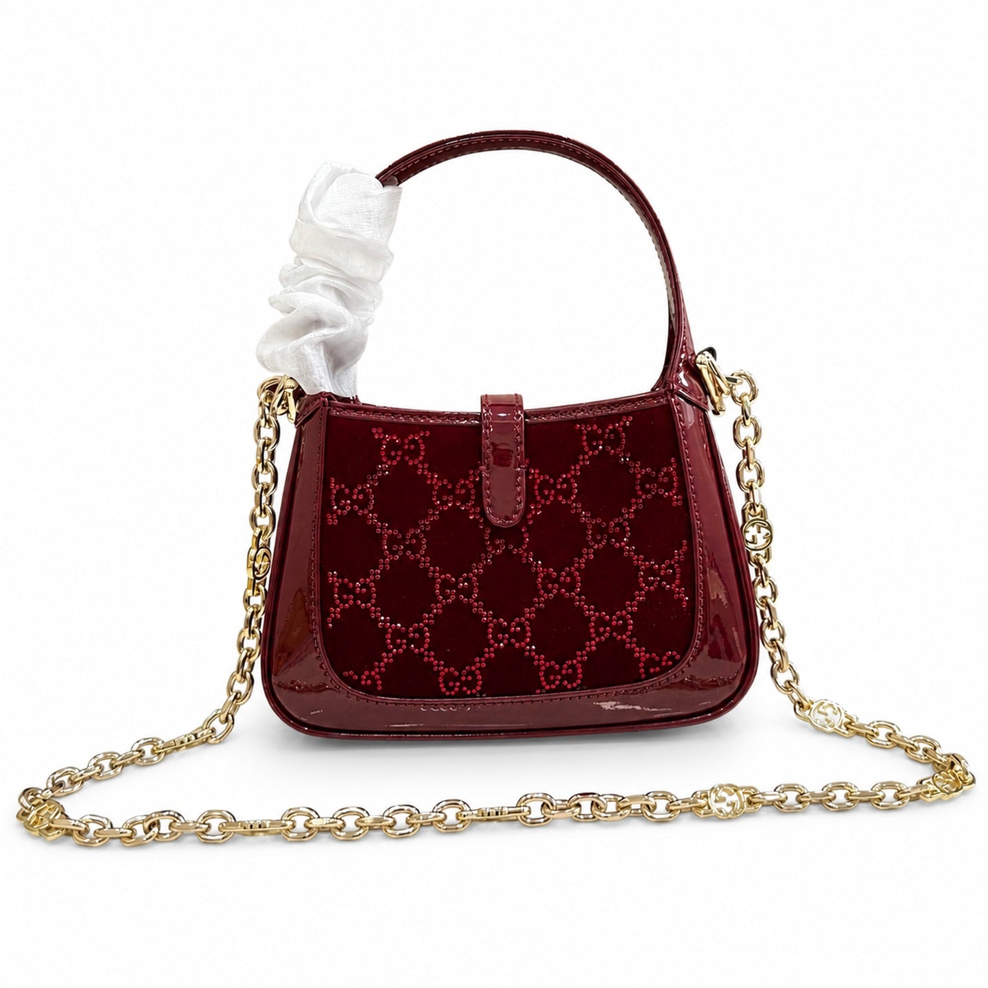 Gucci Jackie 1961 Silk Velvet Leather Red Gold Handbag