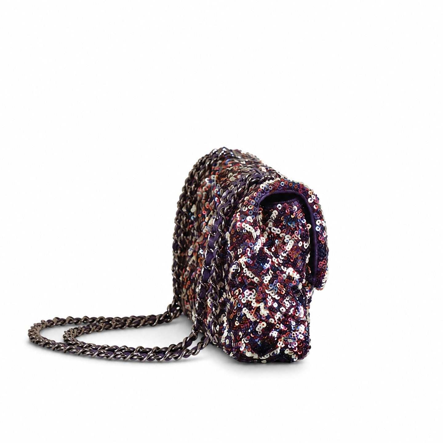 Chanel Mini Embroidered Black Pink Purple Silver Handbag