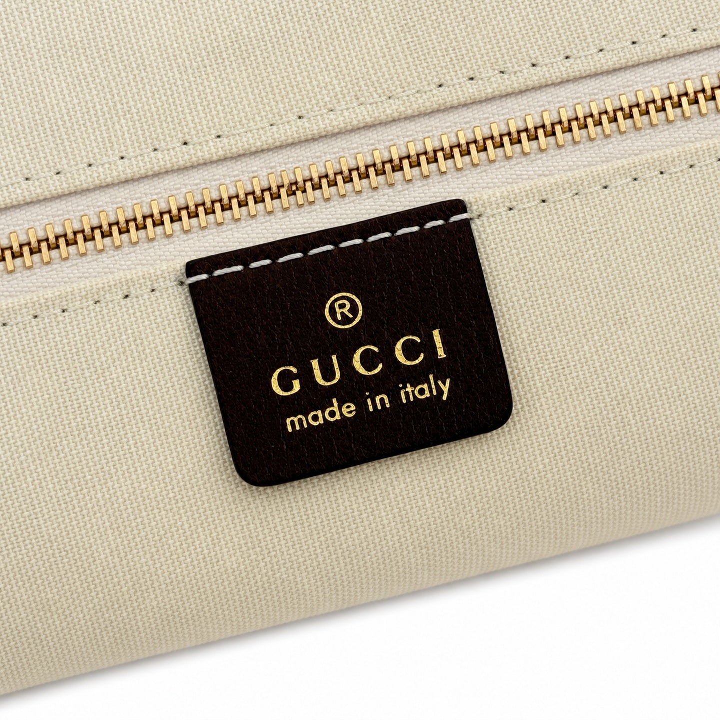 Gucci Cotton Canvas Leather Beige Brown Gold Charm