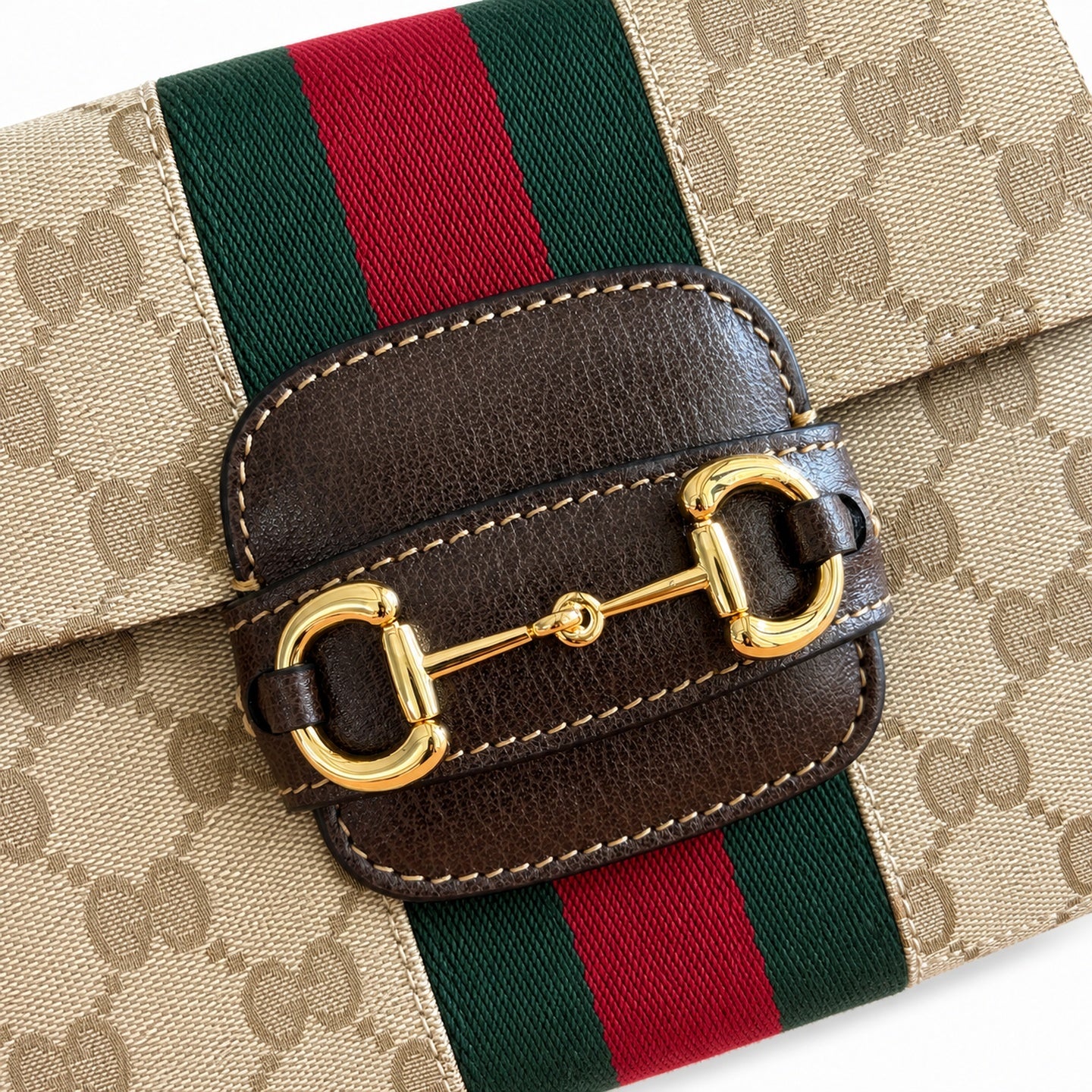Gucci Horsebit 1955 Canvas Leather Beige Brown Gold Bag