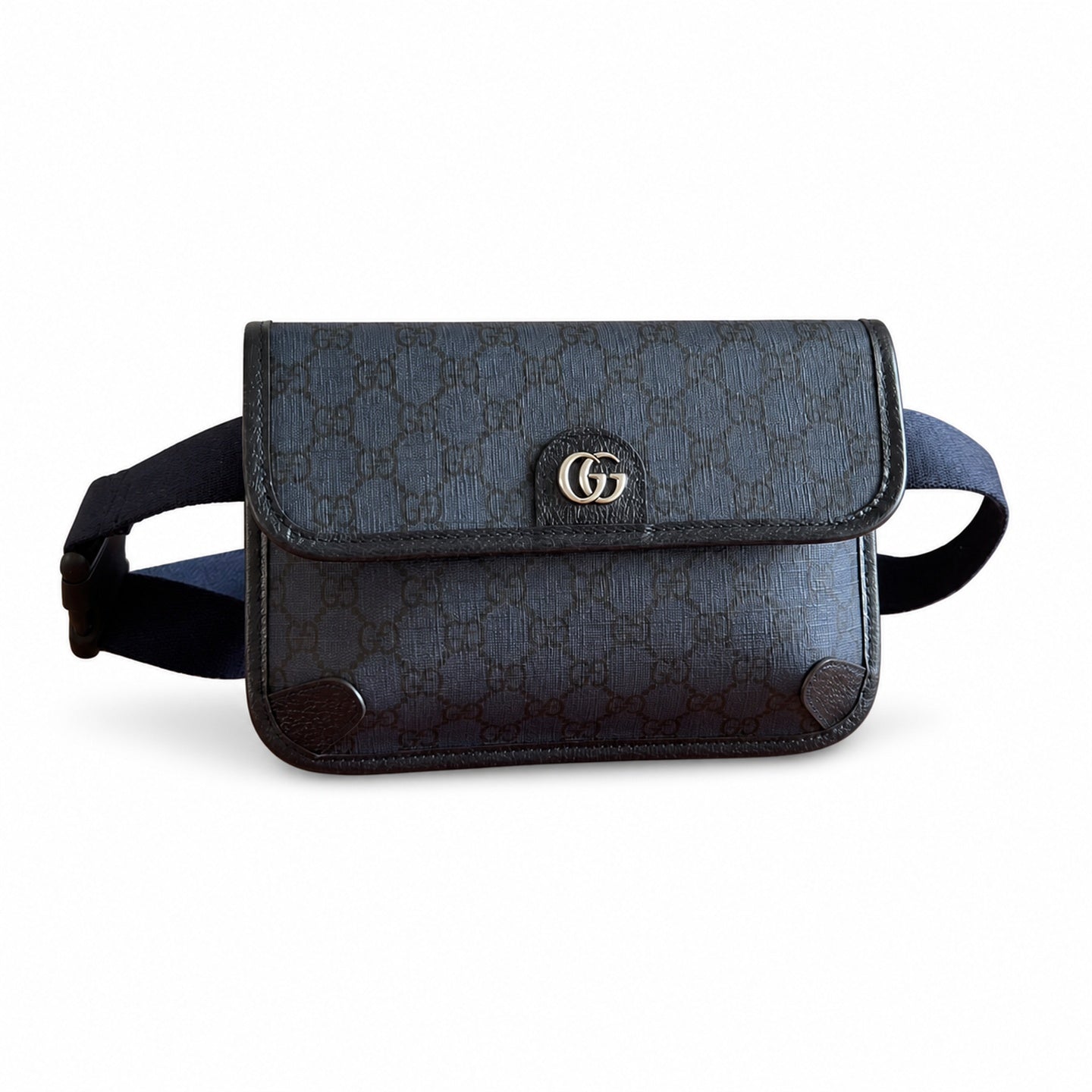 Gucci Ophidia Men's Supreme Small Cotton Canvas Leather Black Gray Blue Waist Bag