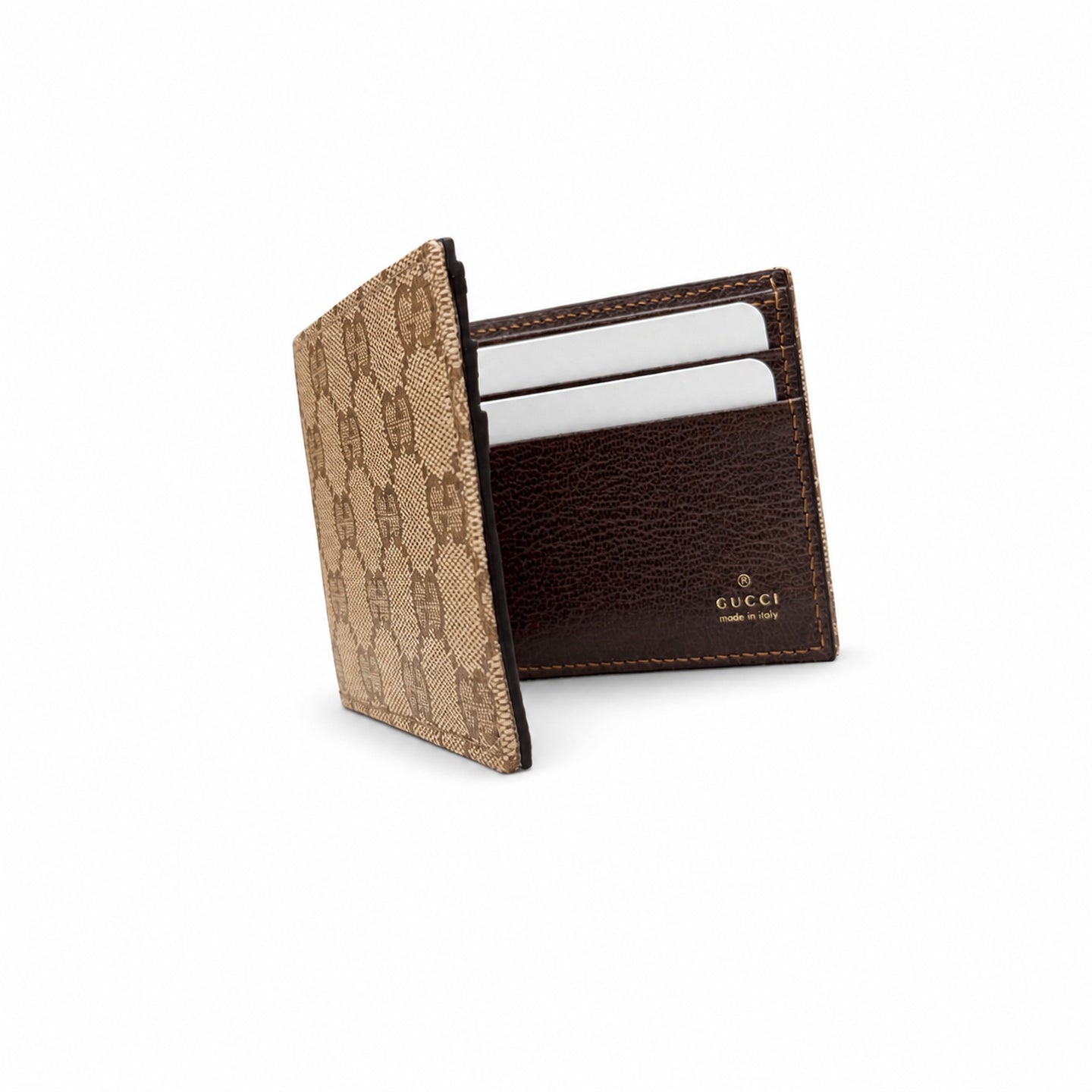 Gucci Canvas Leather Brown Gold Silver Wallet