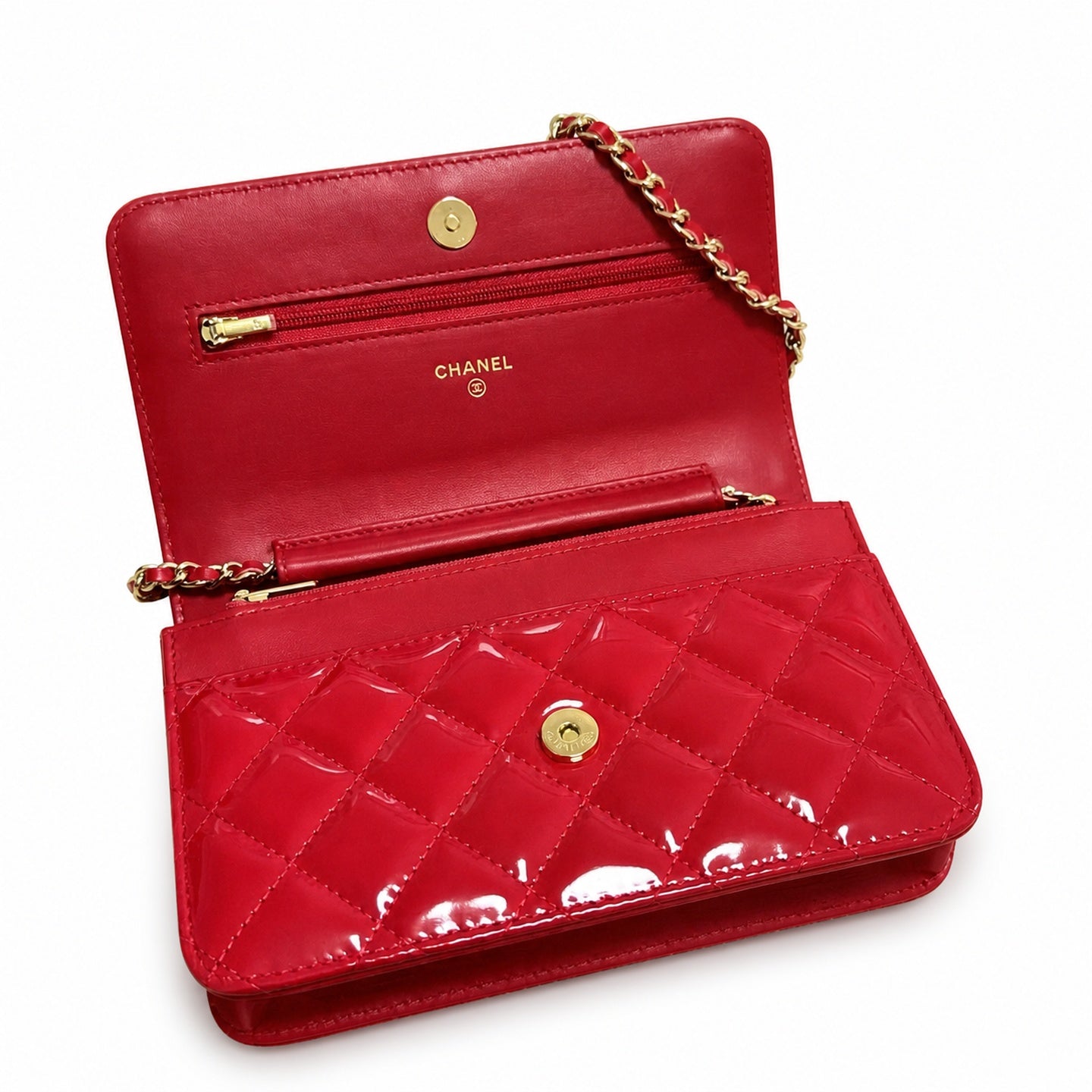 Chanel Small Patent Leather Gold Silver Bag