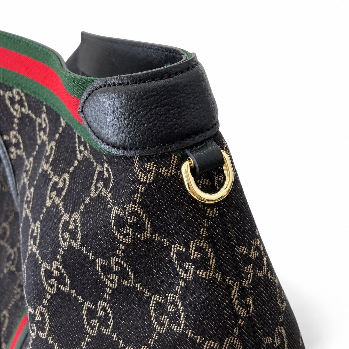 Gucci Giglio Cotton Denim Canvas Black White Red Green Gold Handbag