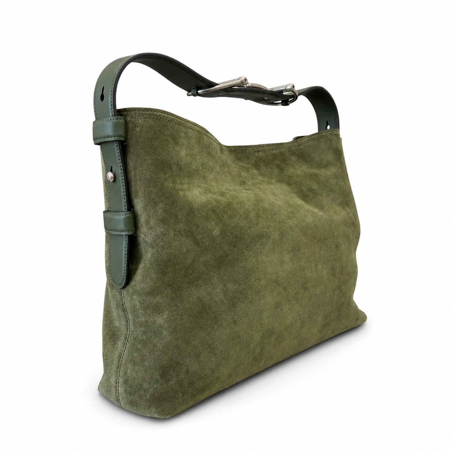 Gucci Horsebit Cotton Suede Leather Green Gold Handbag