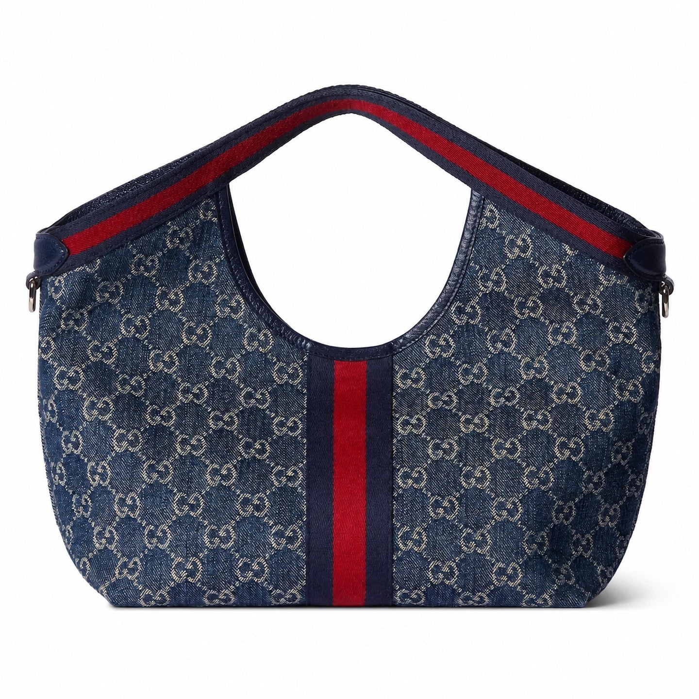 Gucci Giglio Small Cotton Denim Canvas Leather White Brown Red Blue Gold Tote Bag