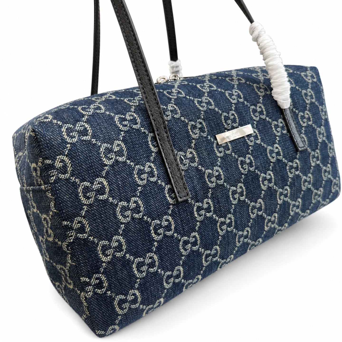 Gucci Denim Nylon Leather Blue Boston Bag