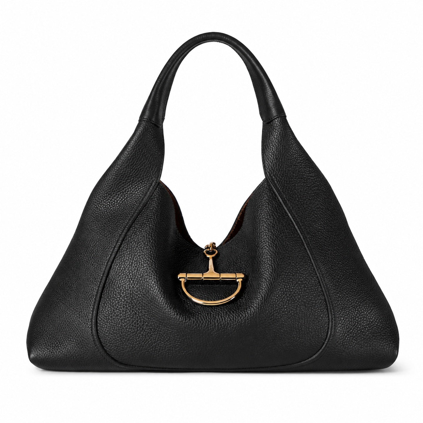 Gucci Horsebit Large Leather Black Brown Gold Shoulder Bag