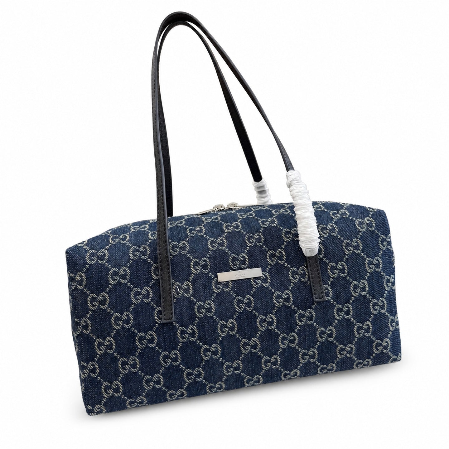 Gucci Denim Nylon Leather Blue Boston Bag