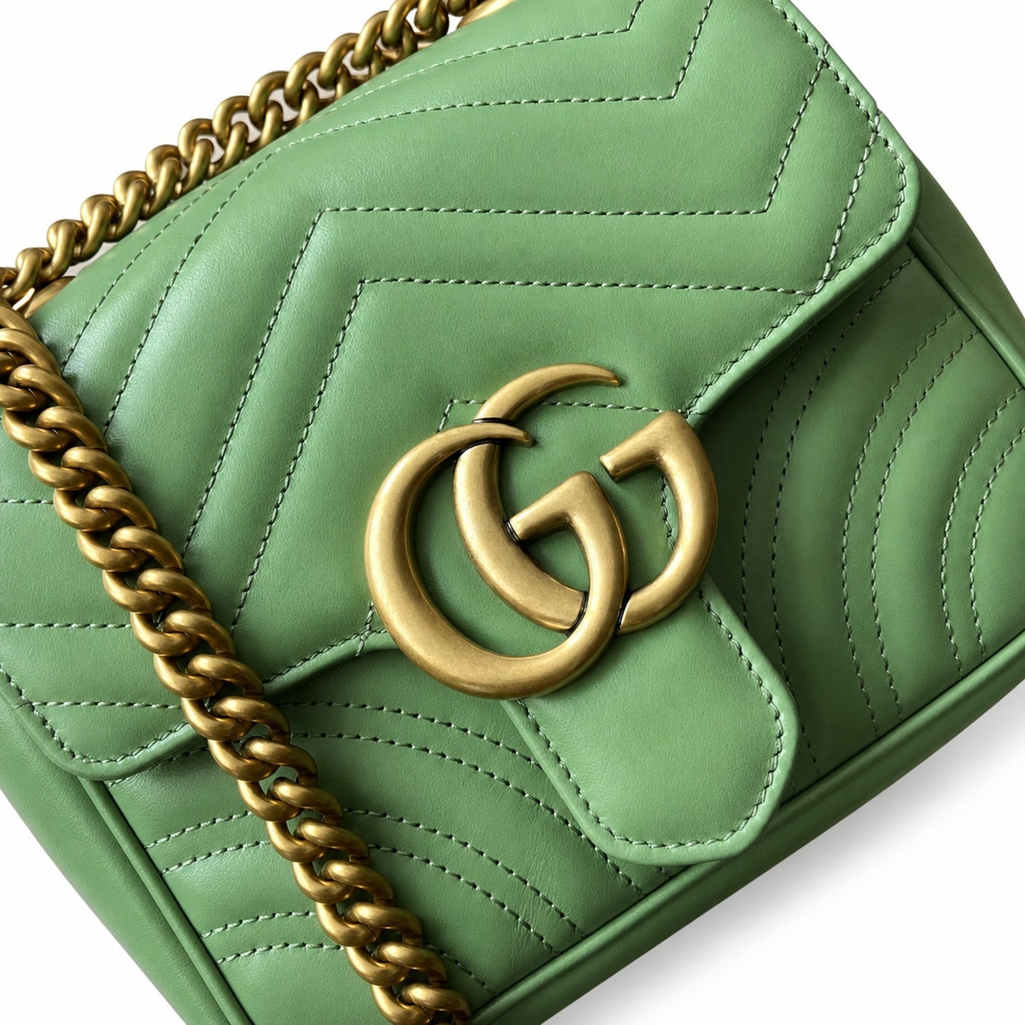Gucci GG Marmont Quilted Leather Green Gold Handbag