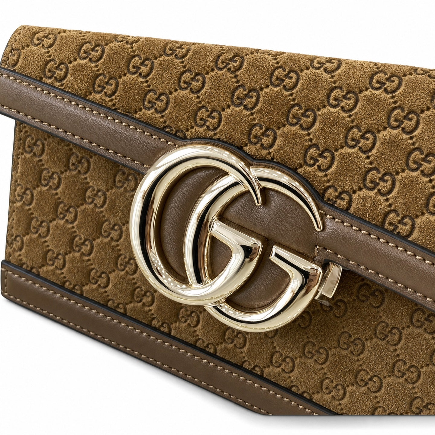 Gucci Cotton Suede Velvet Leather Beige Brown Gold Shoulder Bag