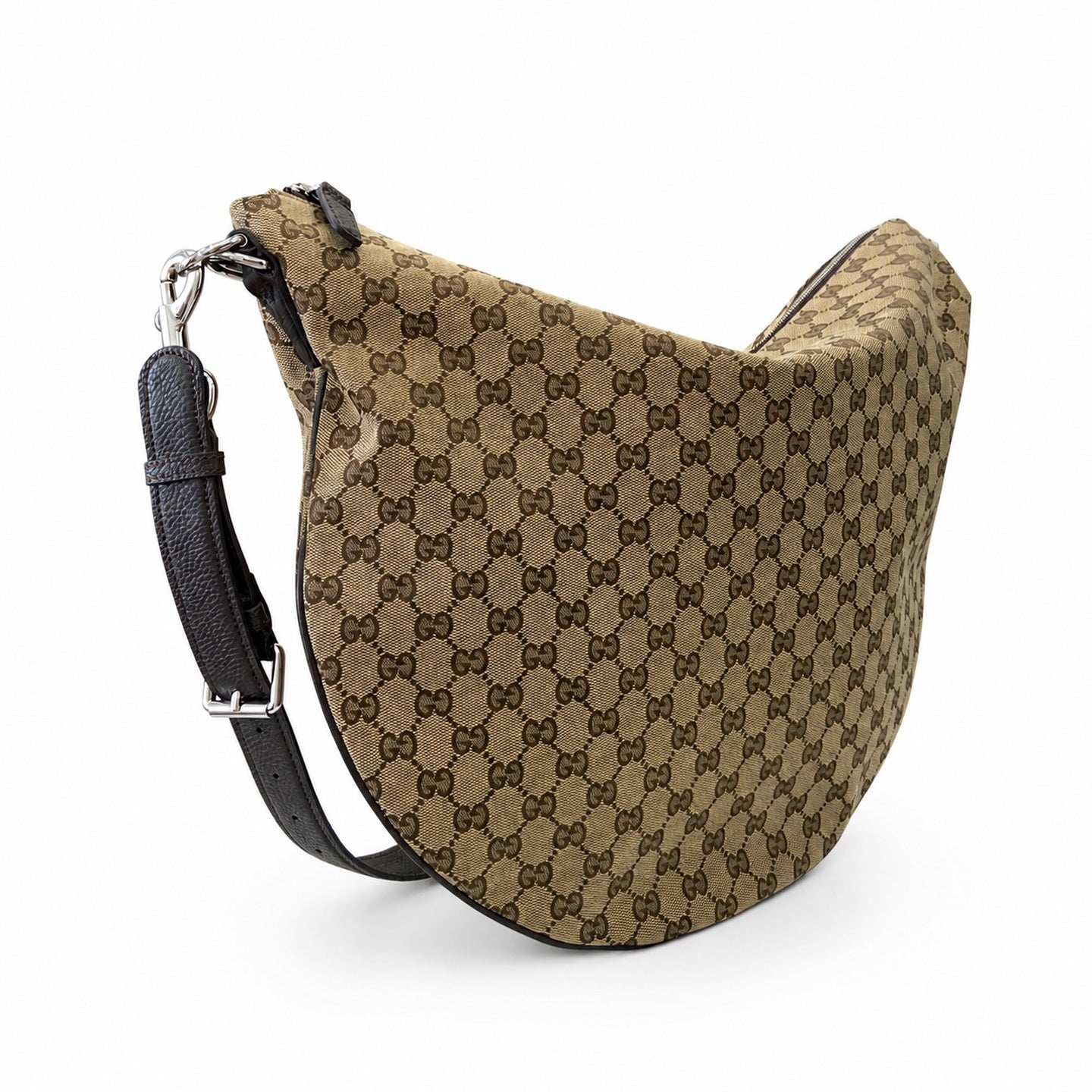 Gucci Small Cotton Canvas Leather Beige Brown Shoulder Bag