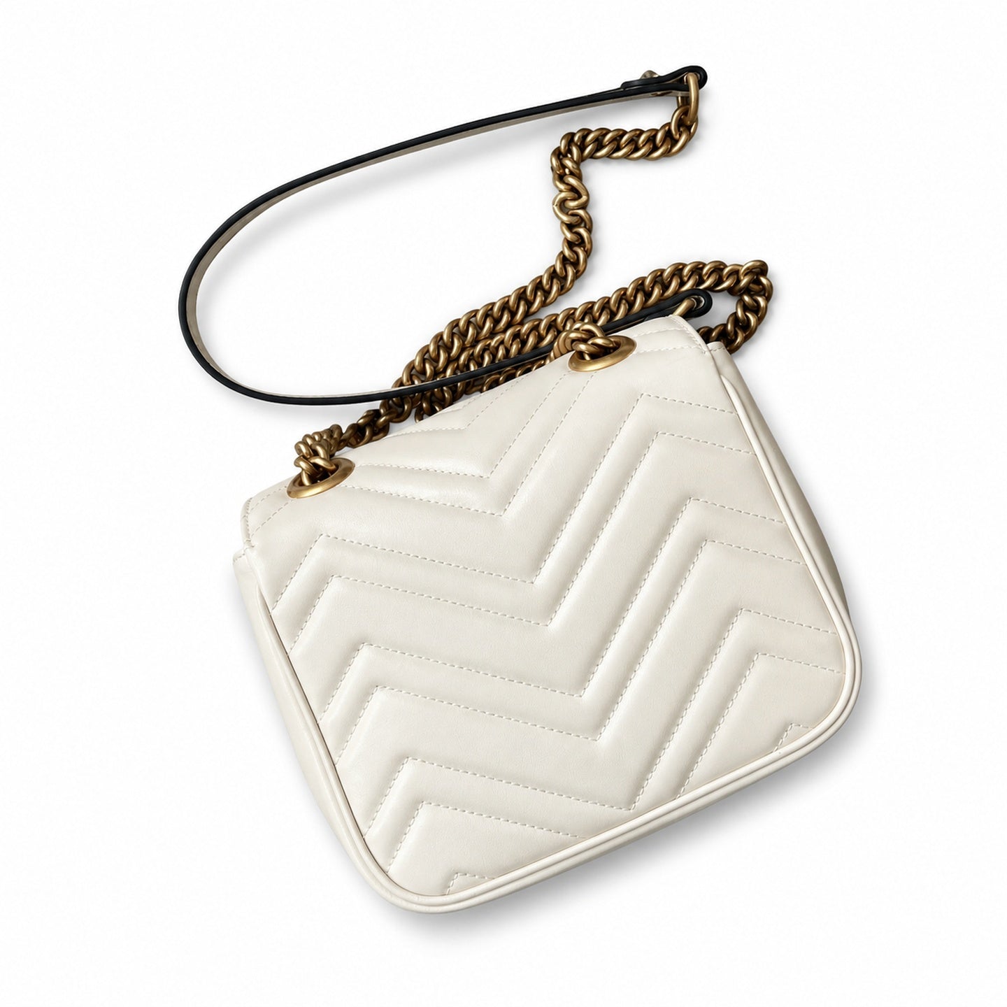Gucci GG Marmont Quilted Leather Black White Gold Handbag