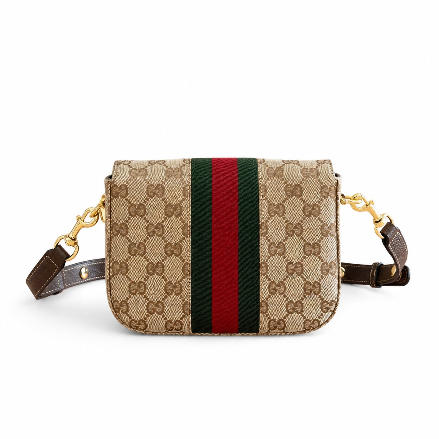 Gucci Horsebit 1955 Canvas Leather Beige Brown Gold Bag