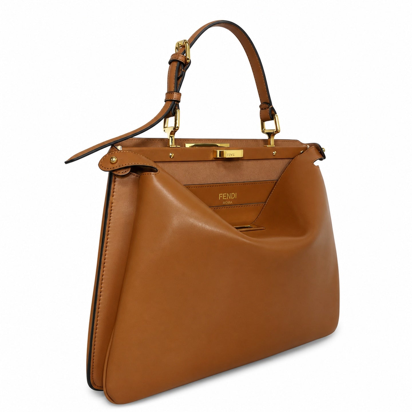 Fendi Peekaboo Soft Large Velvet Leather Gold Handbag