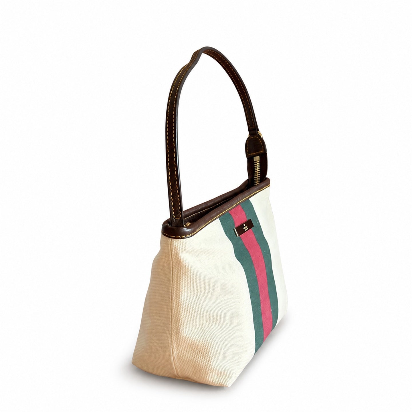 Gucci Cotton Canvas Leather Brown Gold Charm