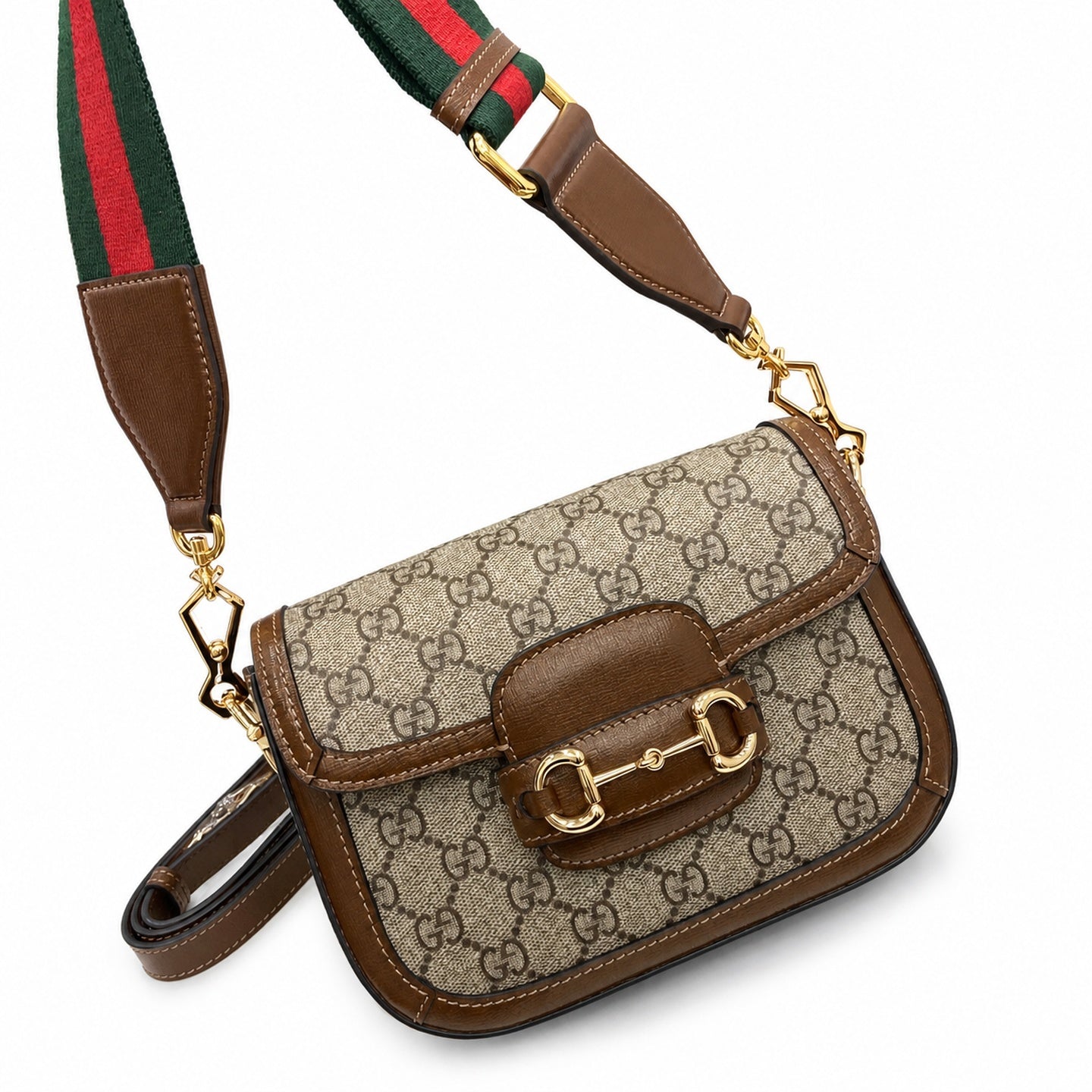 Gucci Horsebit 1955 Supreme Small Cotton Leather Beige Brown Red Green Gold Handbag