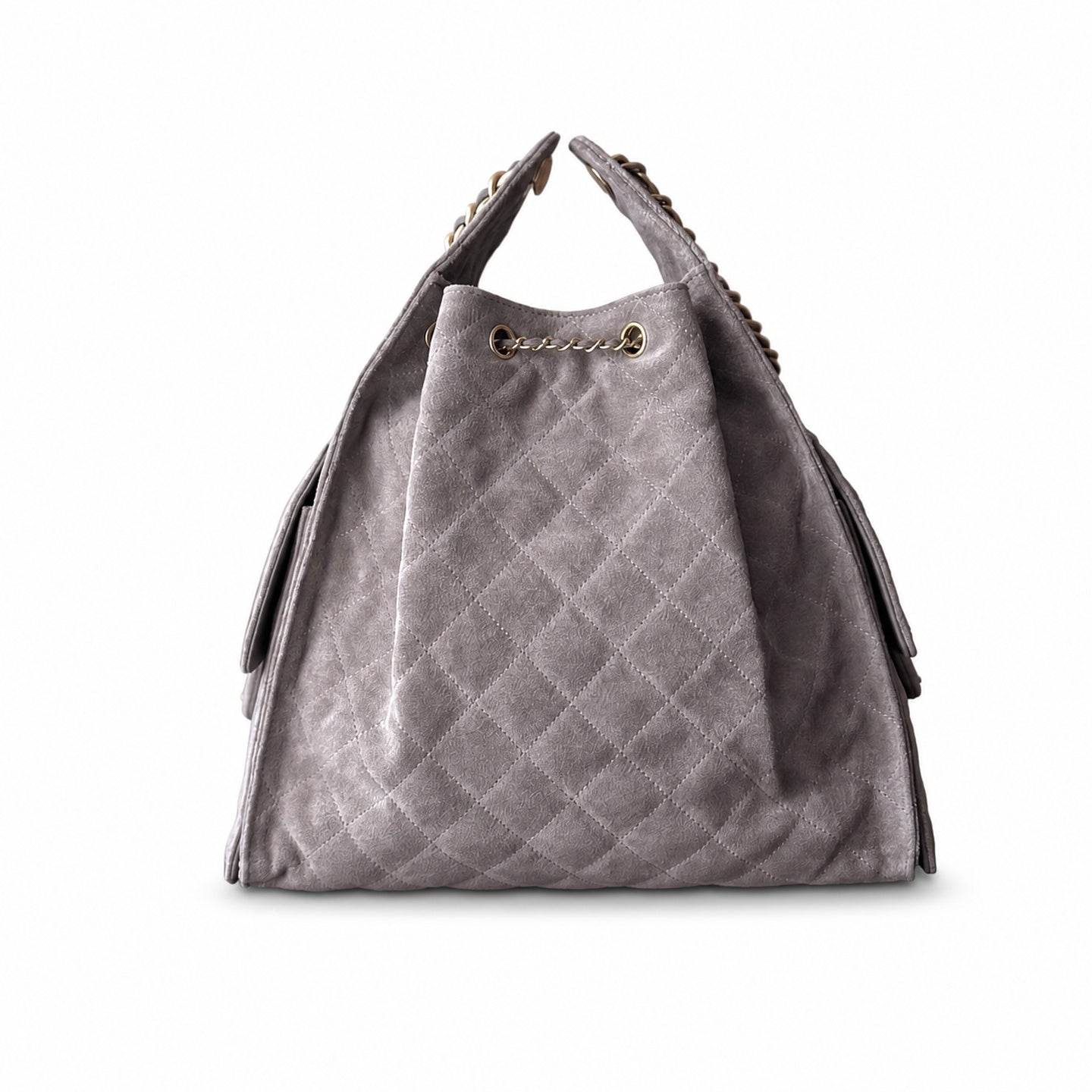 Chanel Large Suede Leather Black Gold Shopping Bag