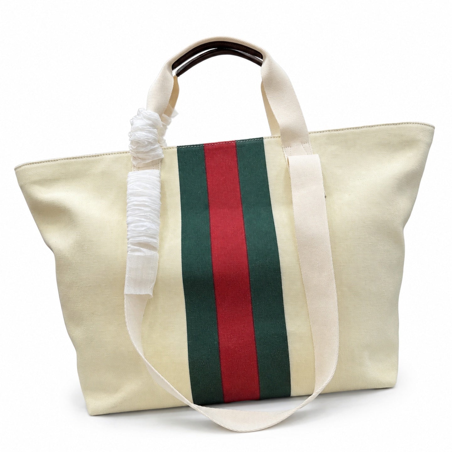 Gucci Cotton Canvas Leather Beige Brown Red Green Bag