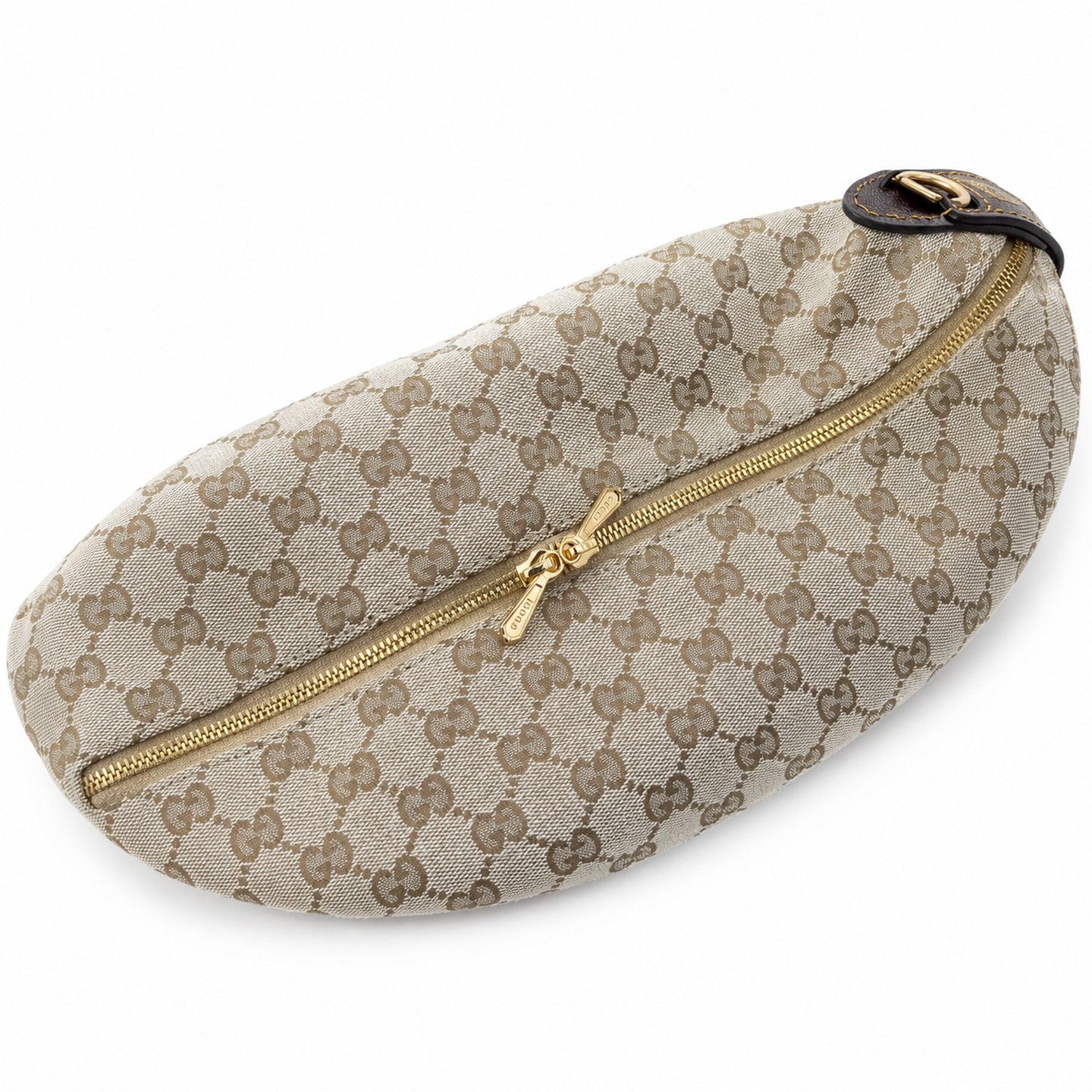 Gucci Double Zip Canvas Nylon Leather Brown Gold Handbag