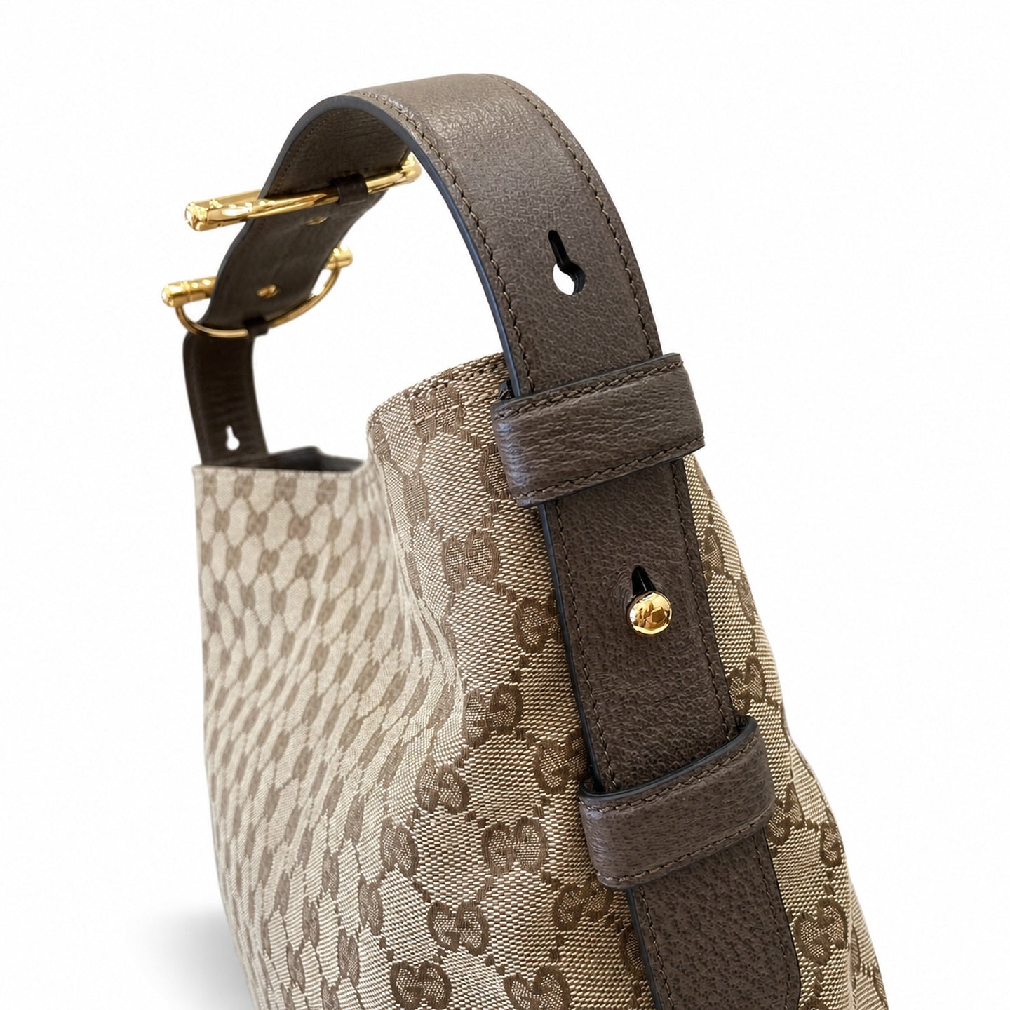 Gucci Horsebit Cotton Canvas Beige Brown Green Gold Handbag