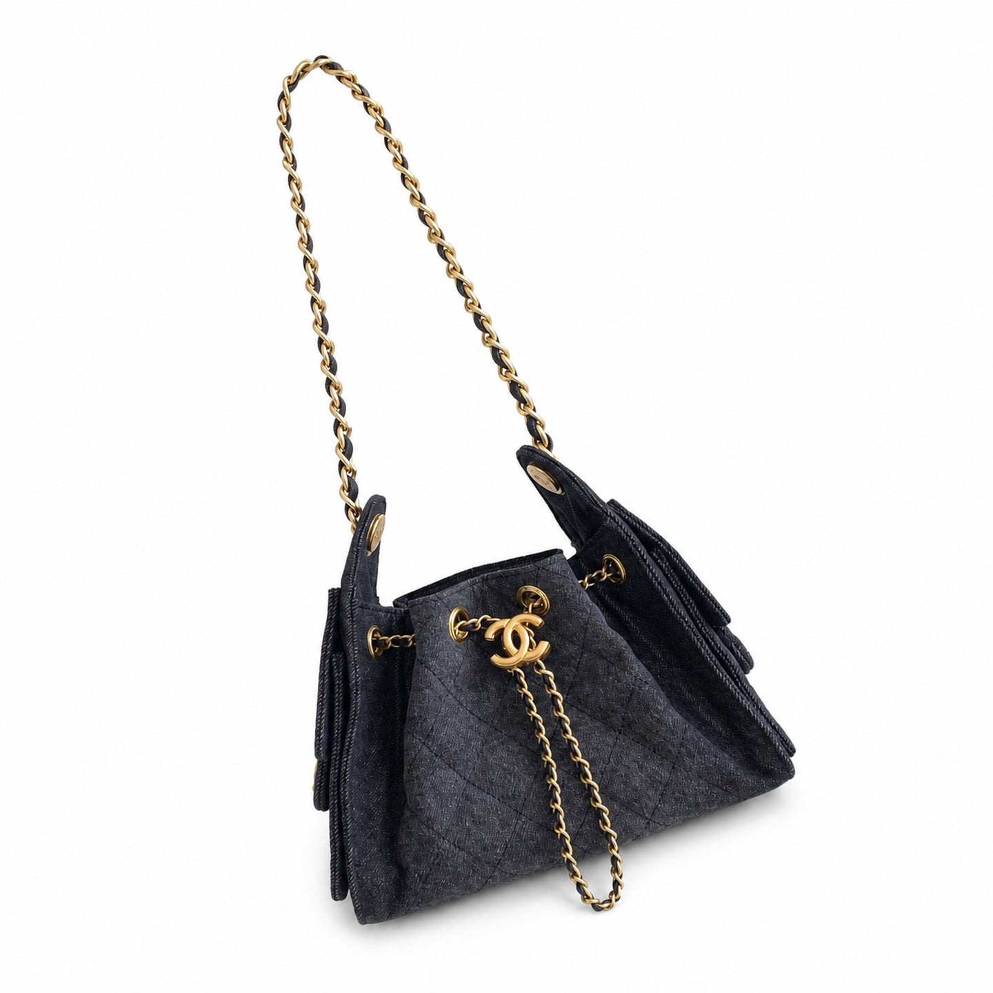 Chanel 25 Small Denim Black Gold Bag