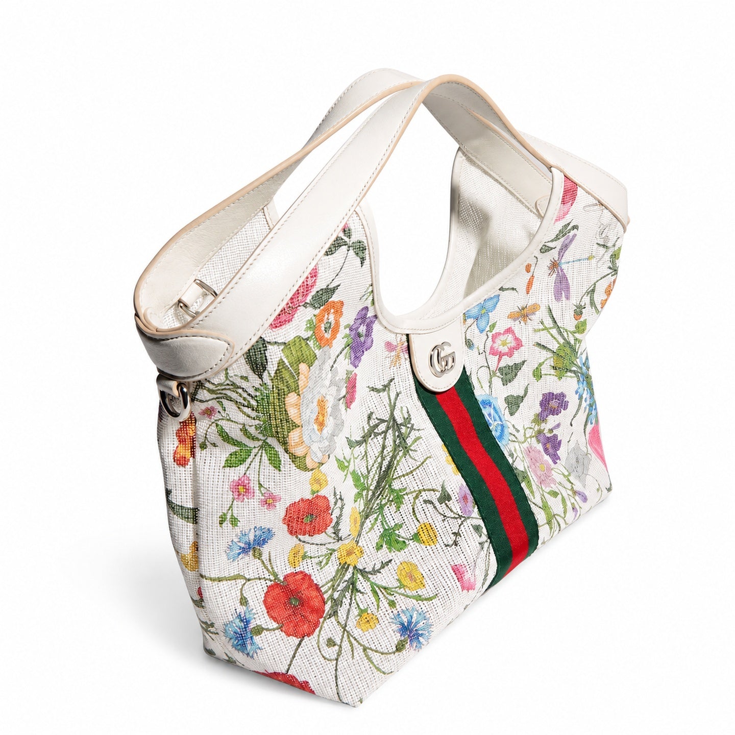 Gucci Giglio Canvas Leather White Clutch