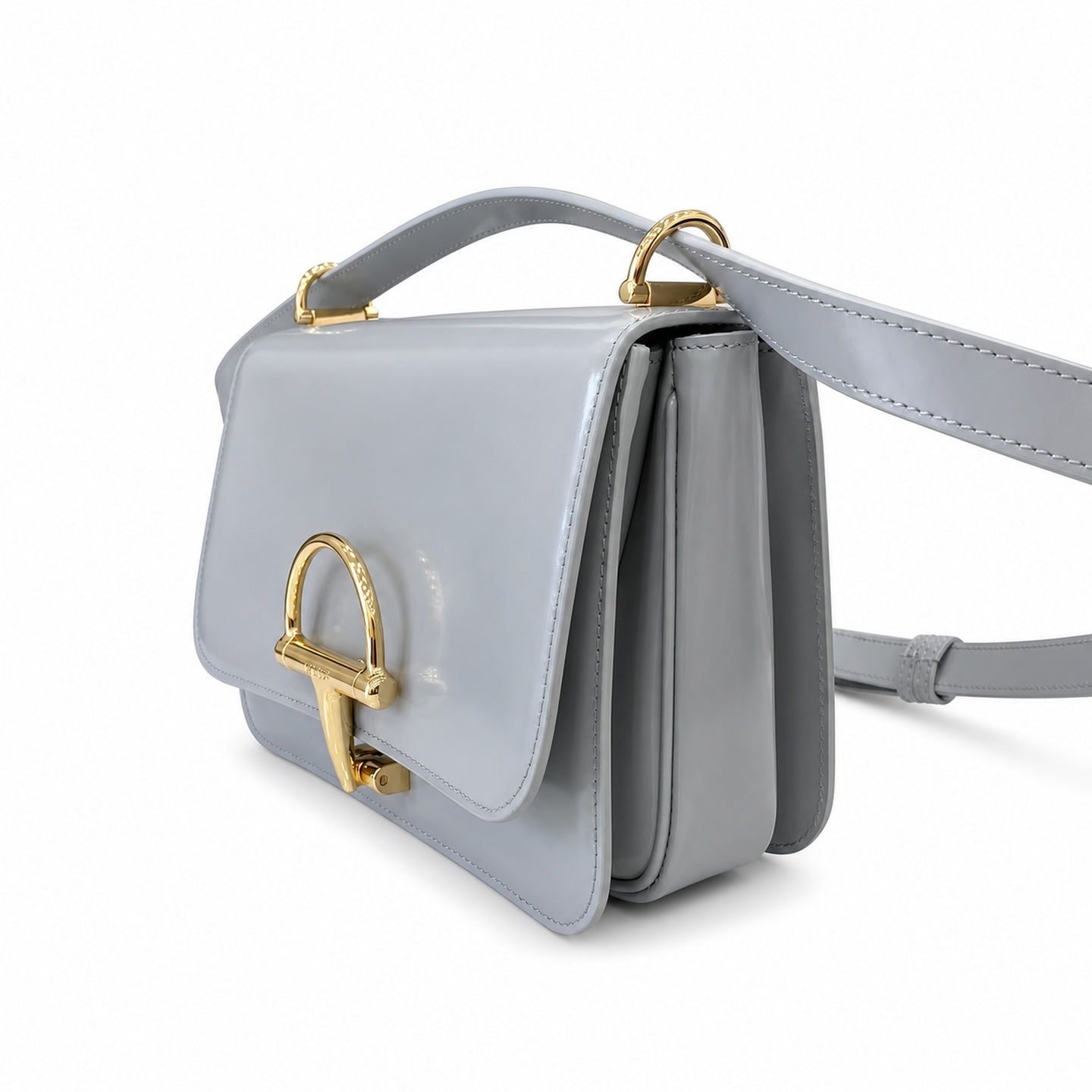 Gucci Horsebit Small Leather Gray Gold Shoulder Bag
