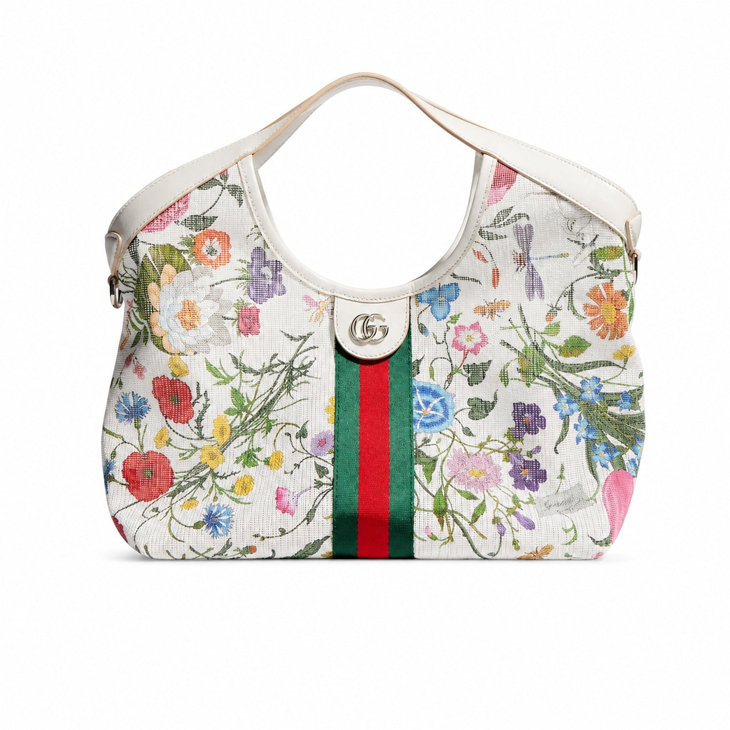 Gucci Giglio Canvas Leather White Clutch