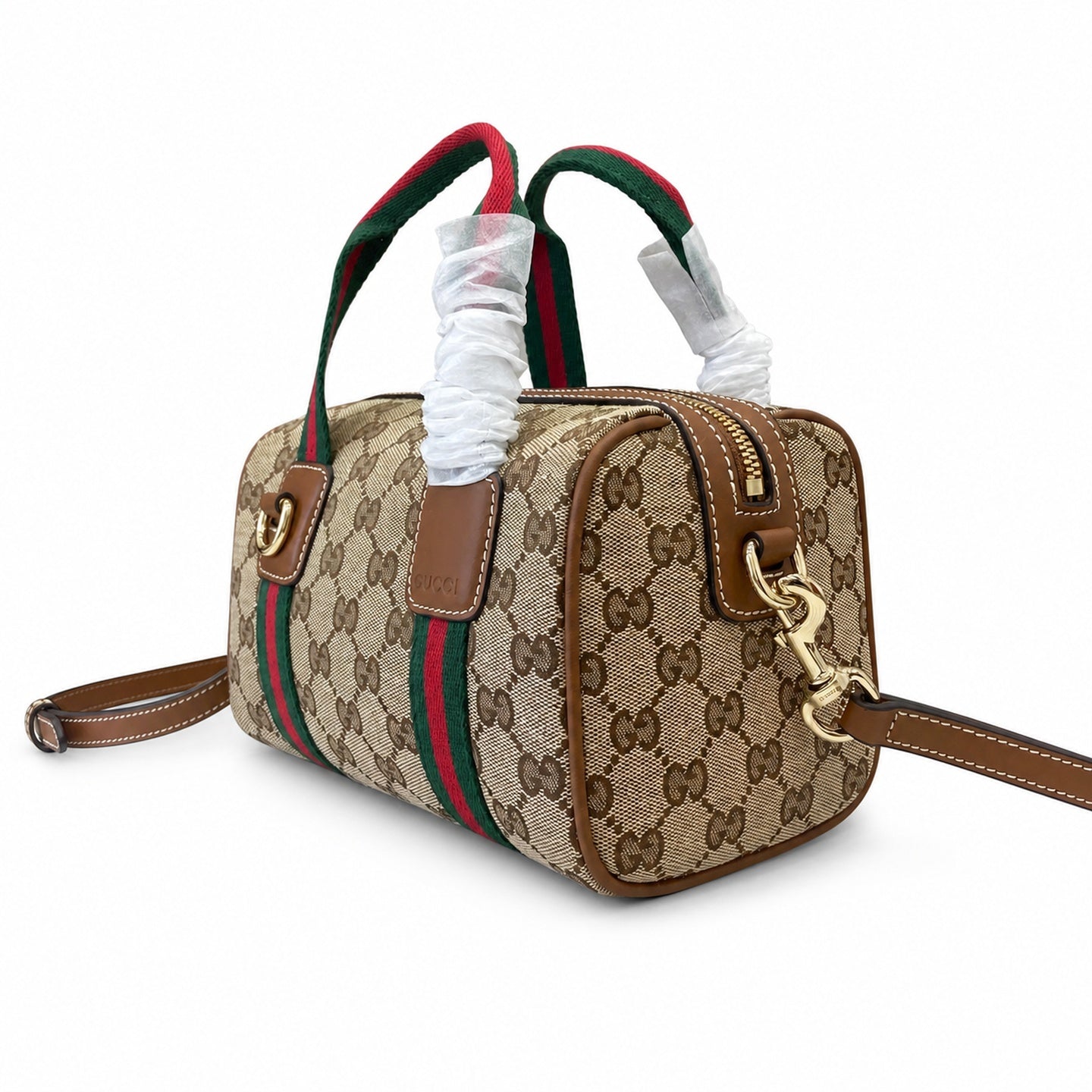 Gucci Mini Cotton Canvas Leather Beige Brown Gold Handbag
