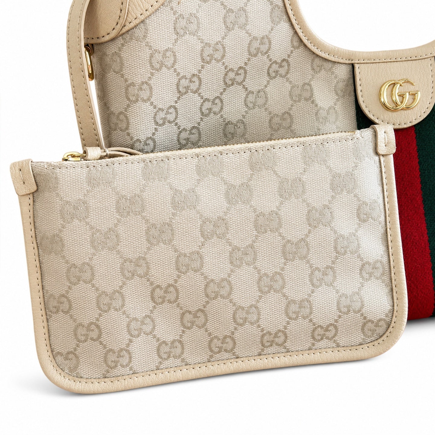 Gucci Giglio Small Cotton Canvas Leather White Beige Brown Red Green Gold Tote Bag