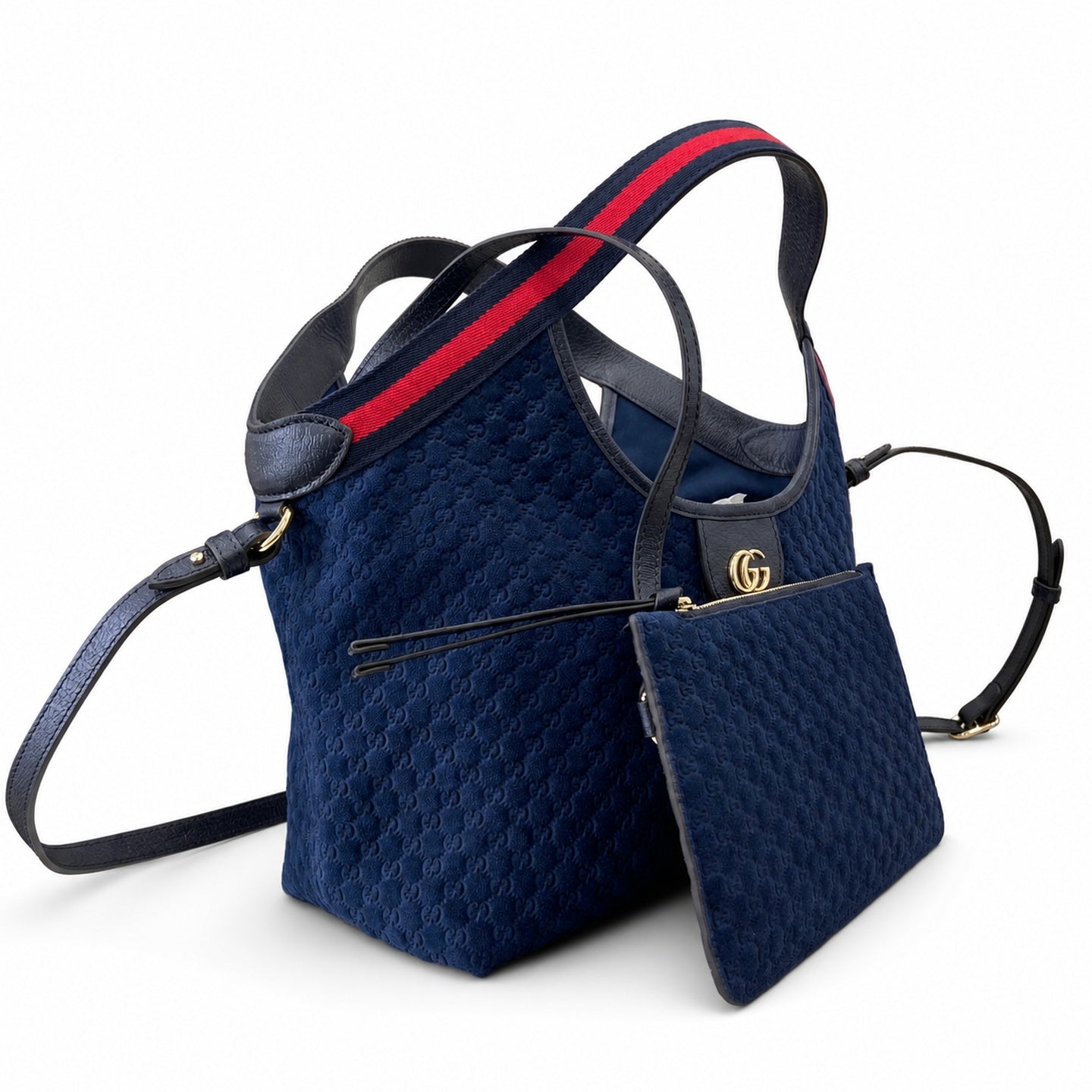 Gucci Giglio Small Cotton Suede Canvas Velvet Leather Red Blue Gold Tote Bag