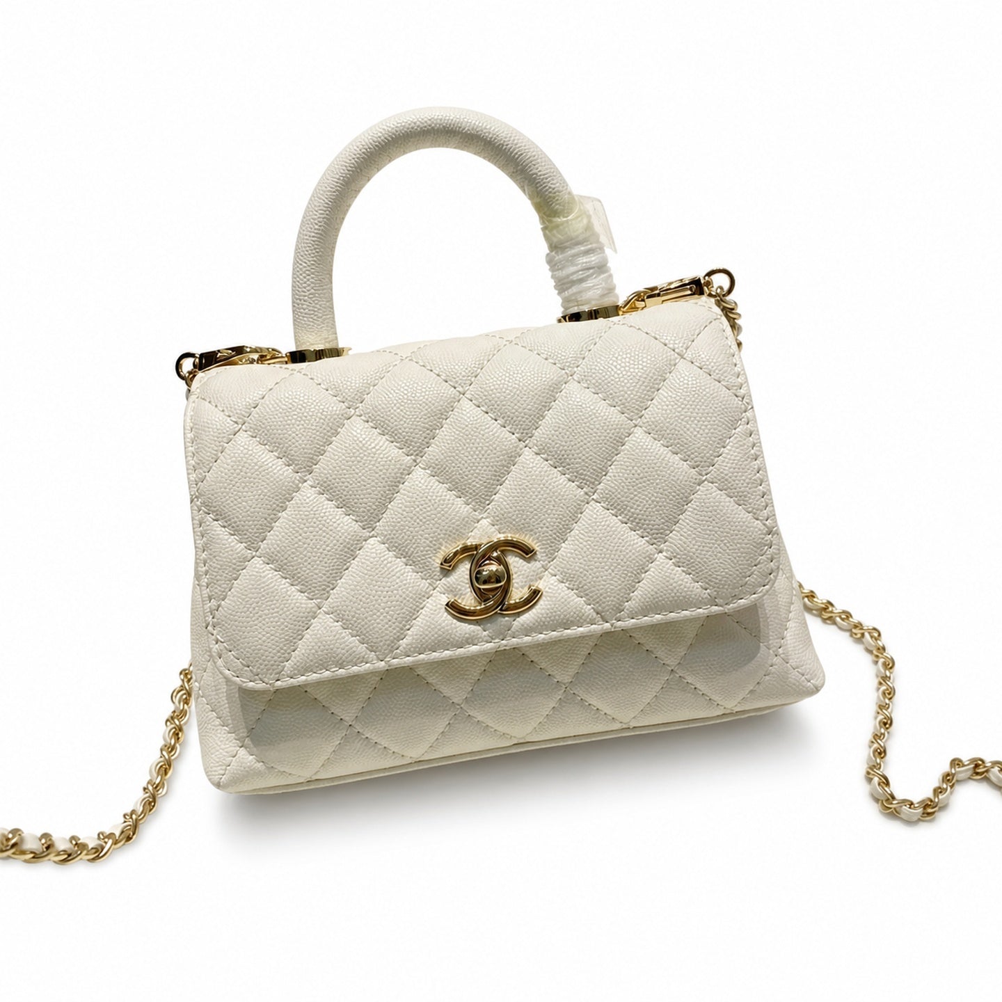 Chanel Leather White Gold Bag