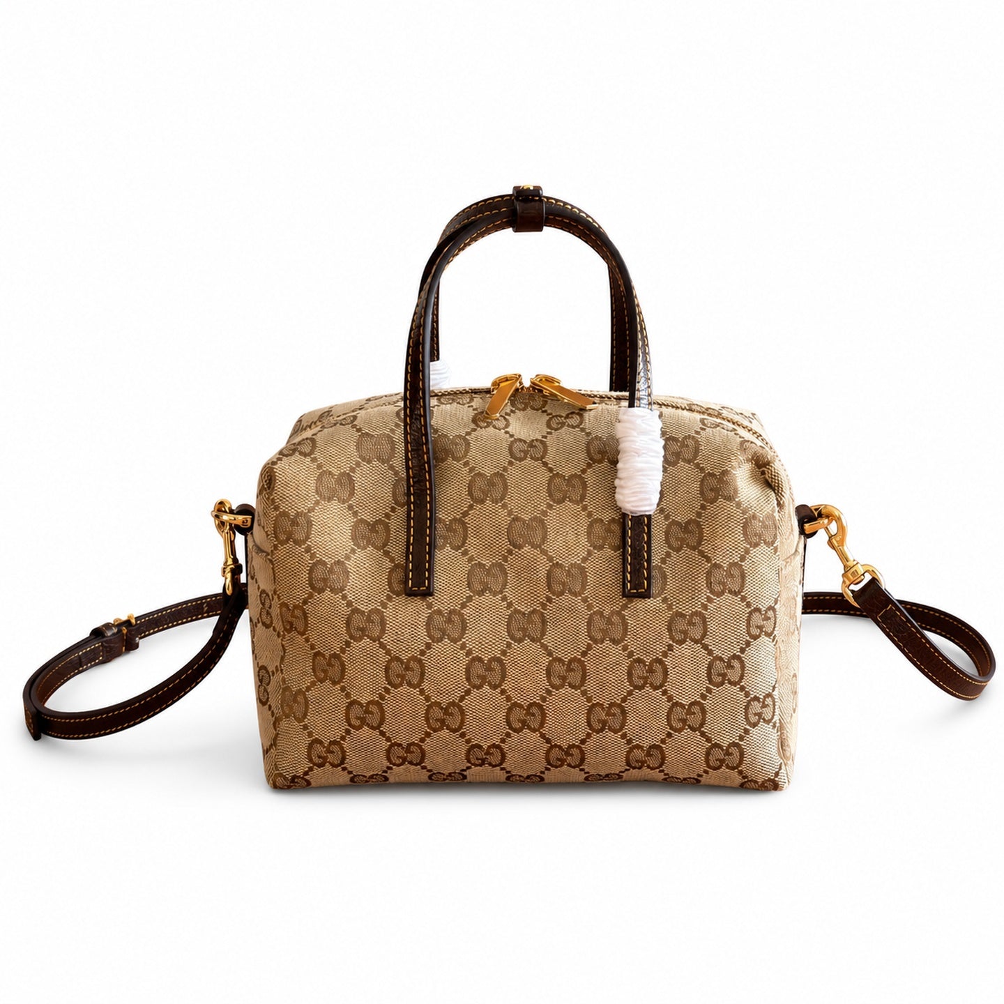 Gucci Small Denim Canvas Leather Brown Blue Boston Bag