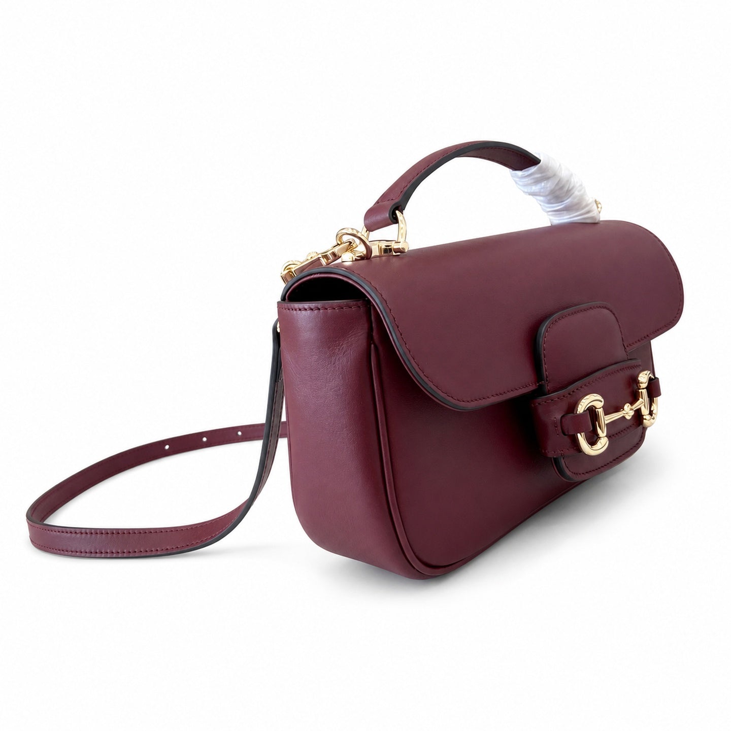 Gucci Horsebit 1955 Small Cotton Canvas Leather Beige Brown Gold Burgundy Handbag