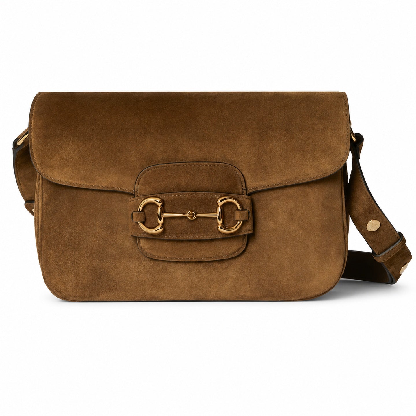 Gucci Horsebit 1955 Suede Leather Brown Gold Shoulder Bag