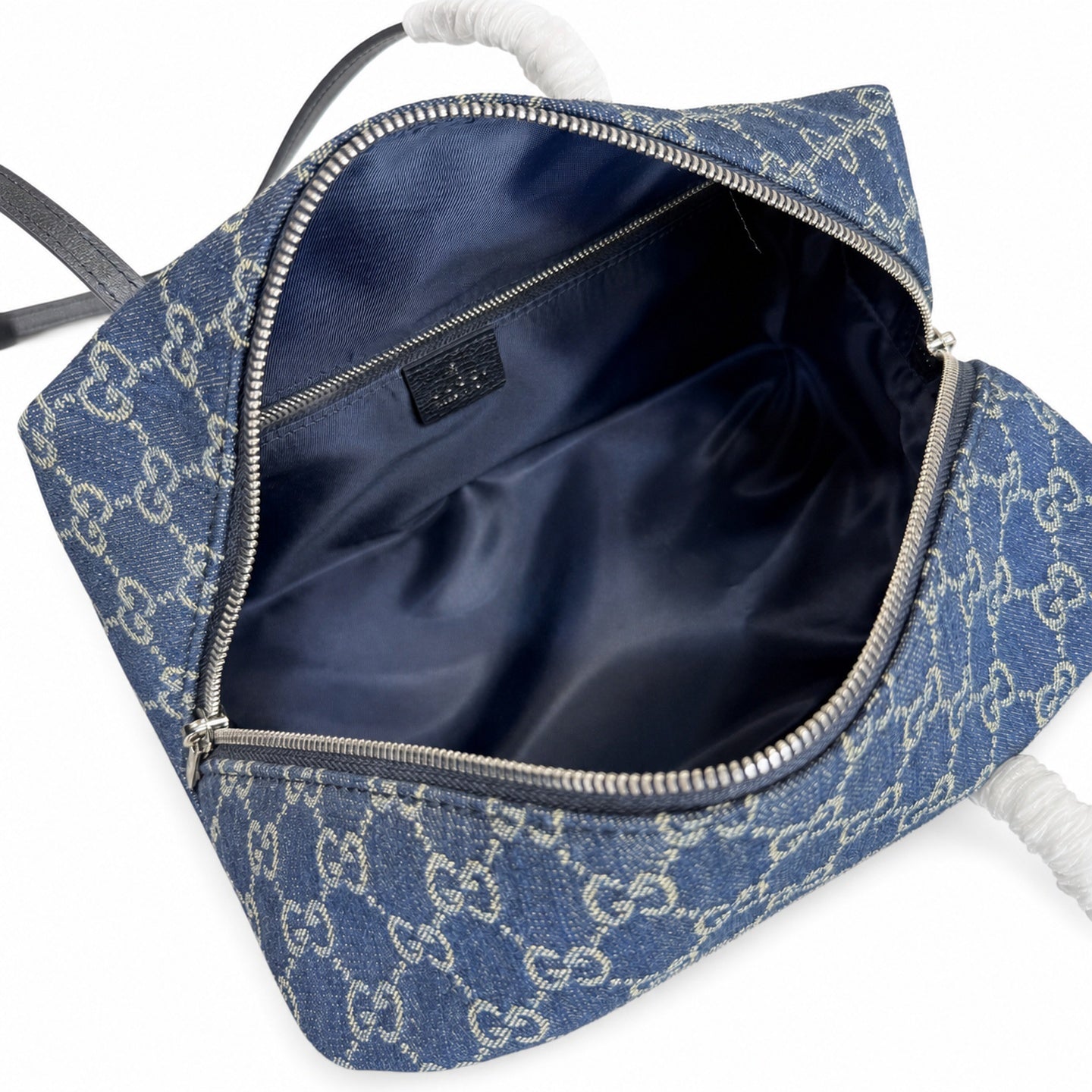 Gucci Denim Nylon Leather Blue Boston Bag