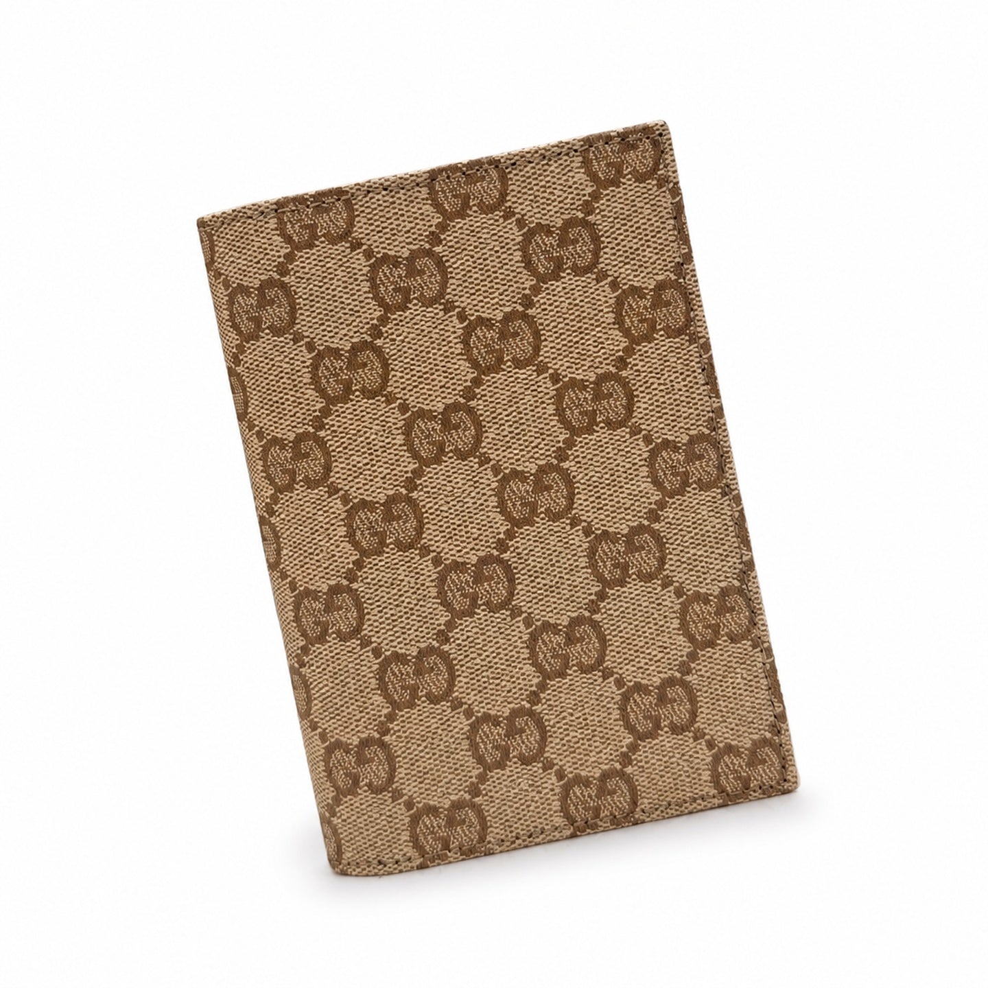 Gucci Canvas Leather Brown Gold Silver Passport Holder