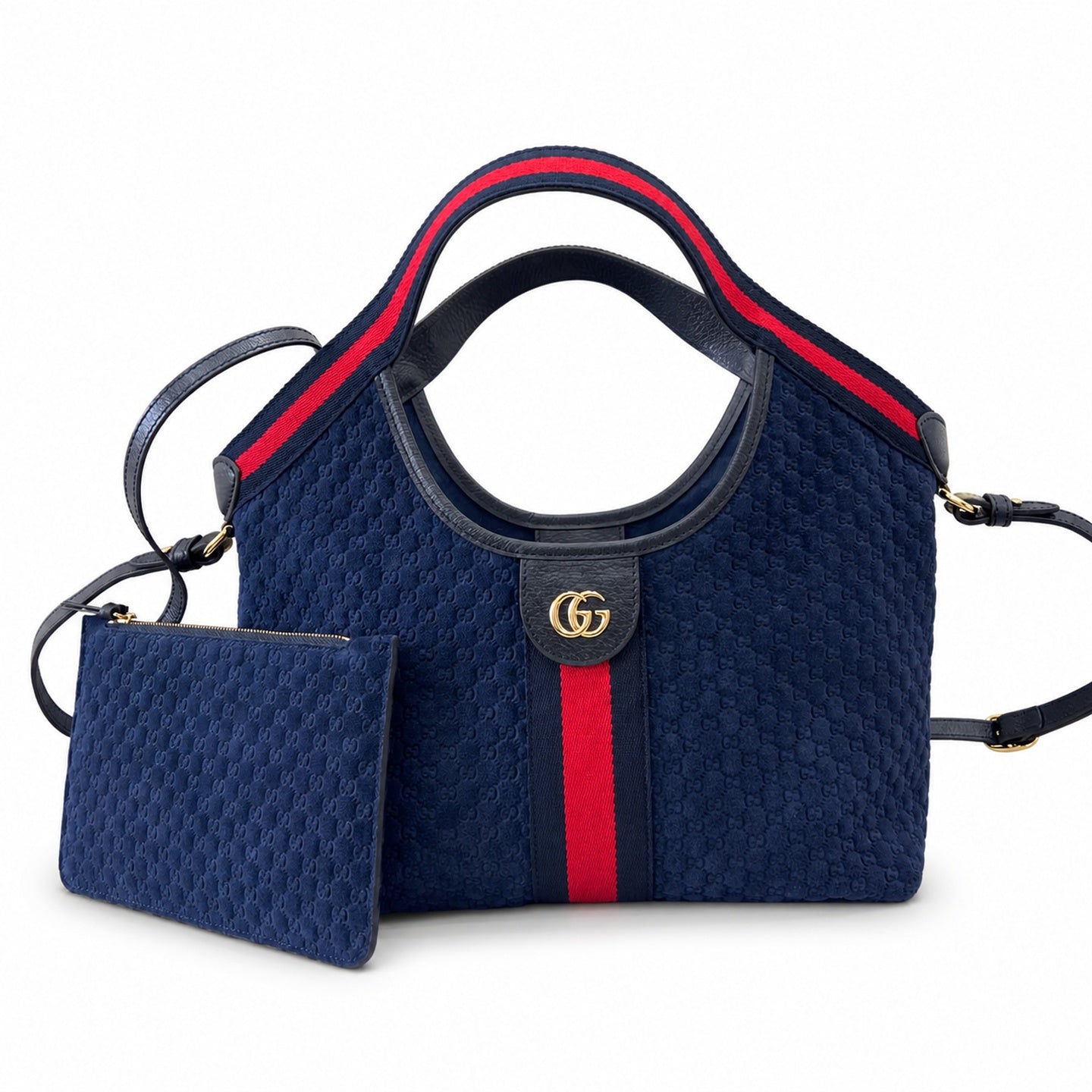 Gucci Giglio Small Cotton Suede Canvas Velvet Leather Red Blue Gold Tote Bag