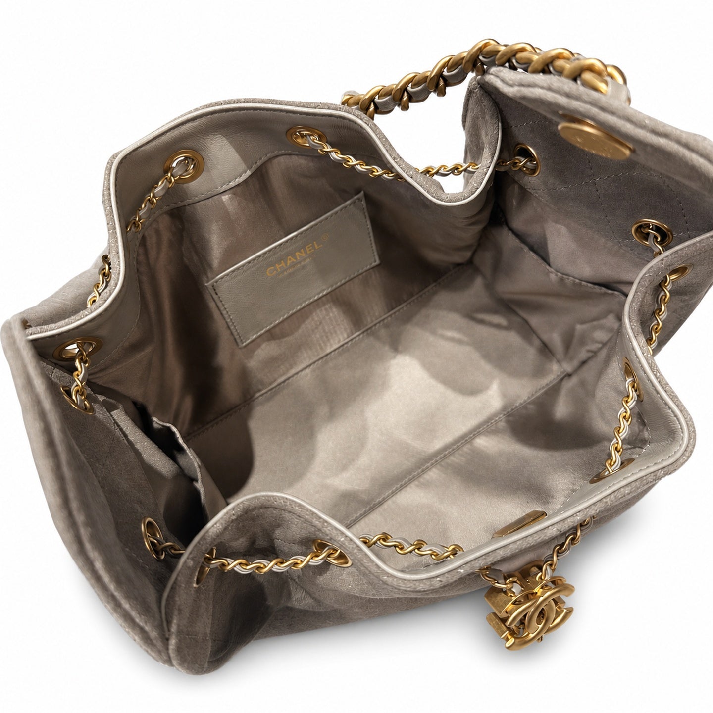 Chanel Small Leather Black Gray Gold Bag