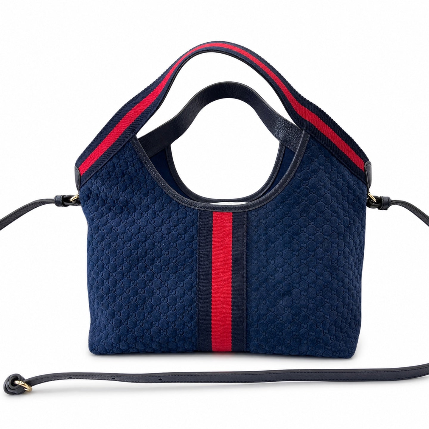 Gucci Giglio Small Cotton Suede Canvas Velvet Leather Red Blue Gold Tote Bag