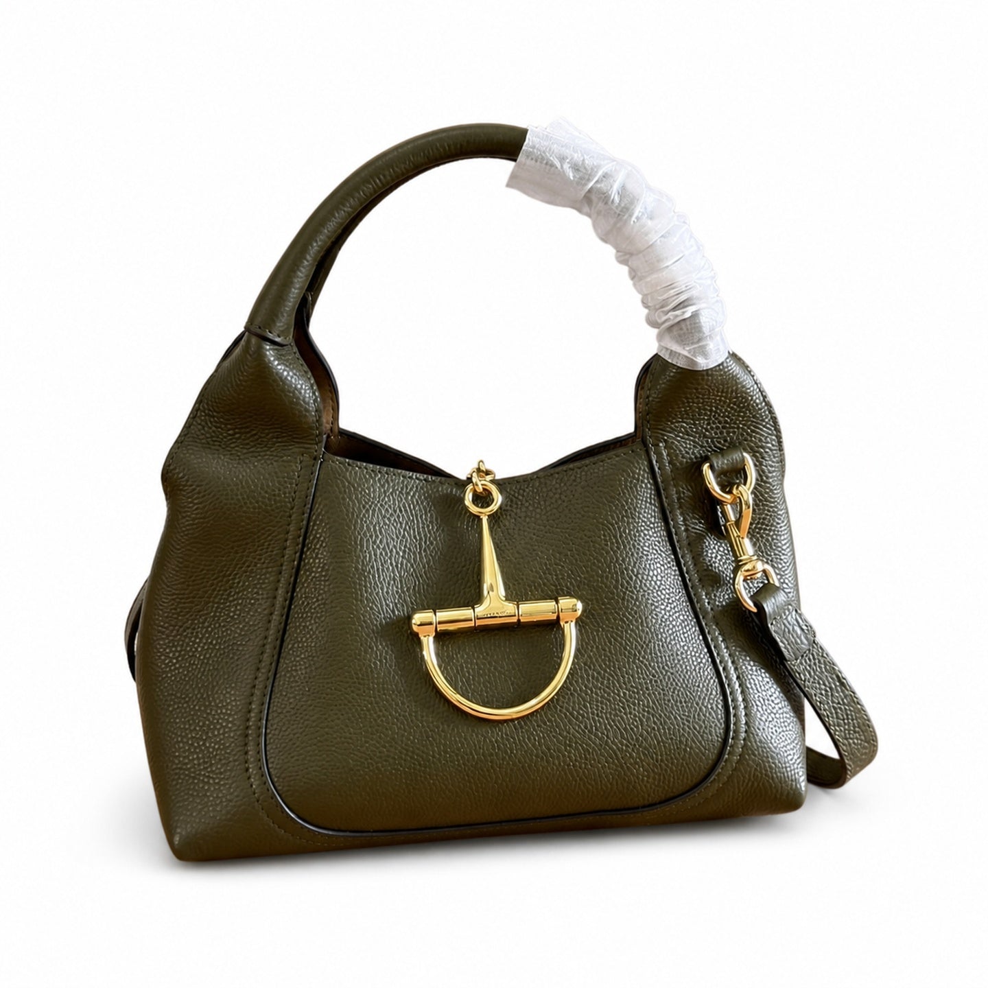 Gucci Horsebit Large Leather Black Brown Green Gold Shoulder Bag