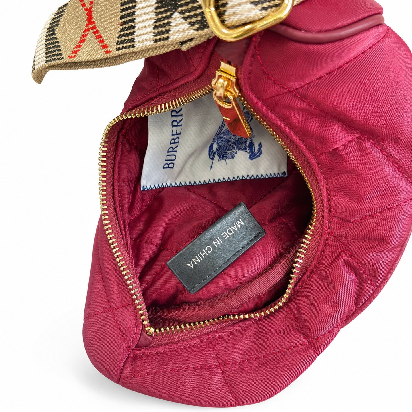 Burberry Horseshoe Quilted Nylon Check Crossbody Bag