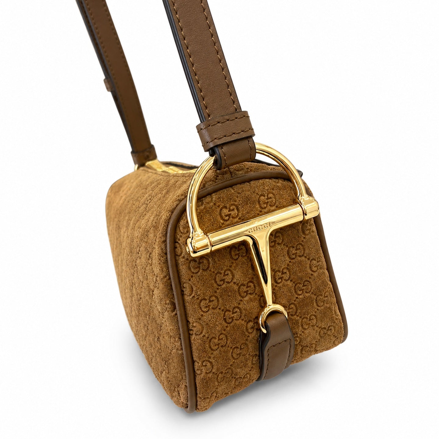 Gucci Cotton Suede Leather Brown Gold Bag