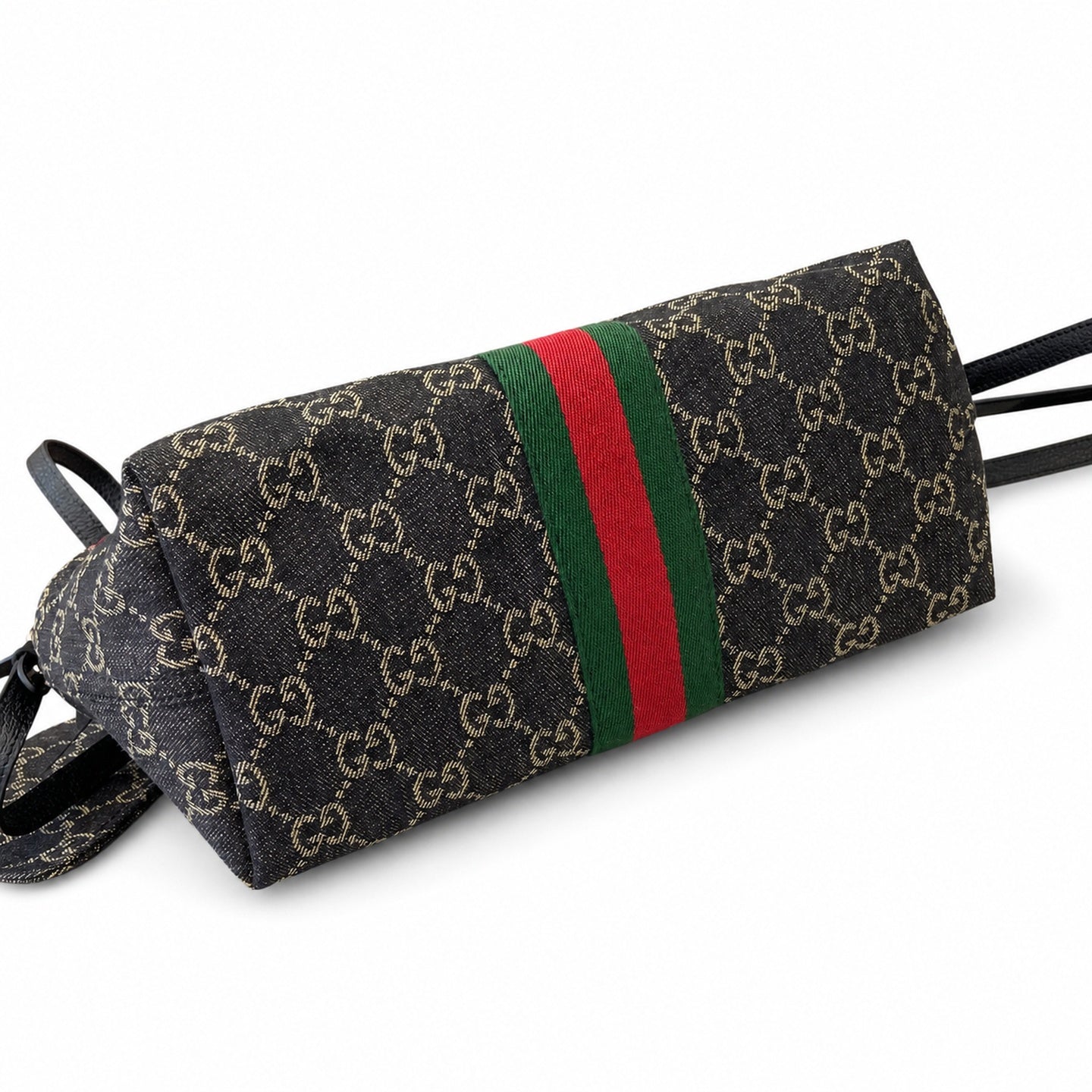 Gucci Giglio Small Cotton Denim Canvas Leather Black White Red Green Gold Tote Bag