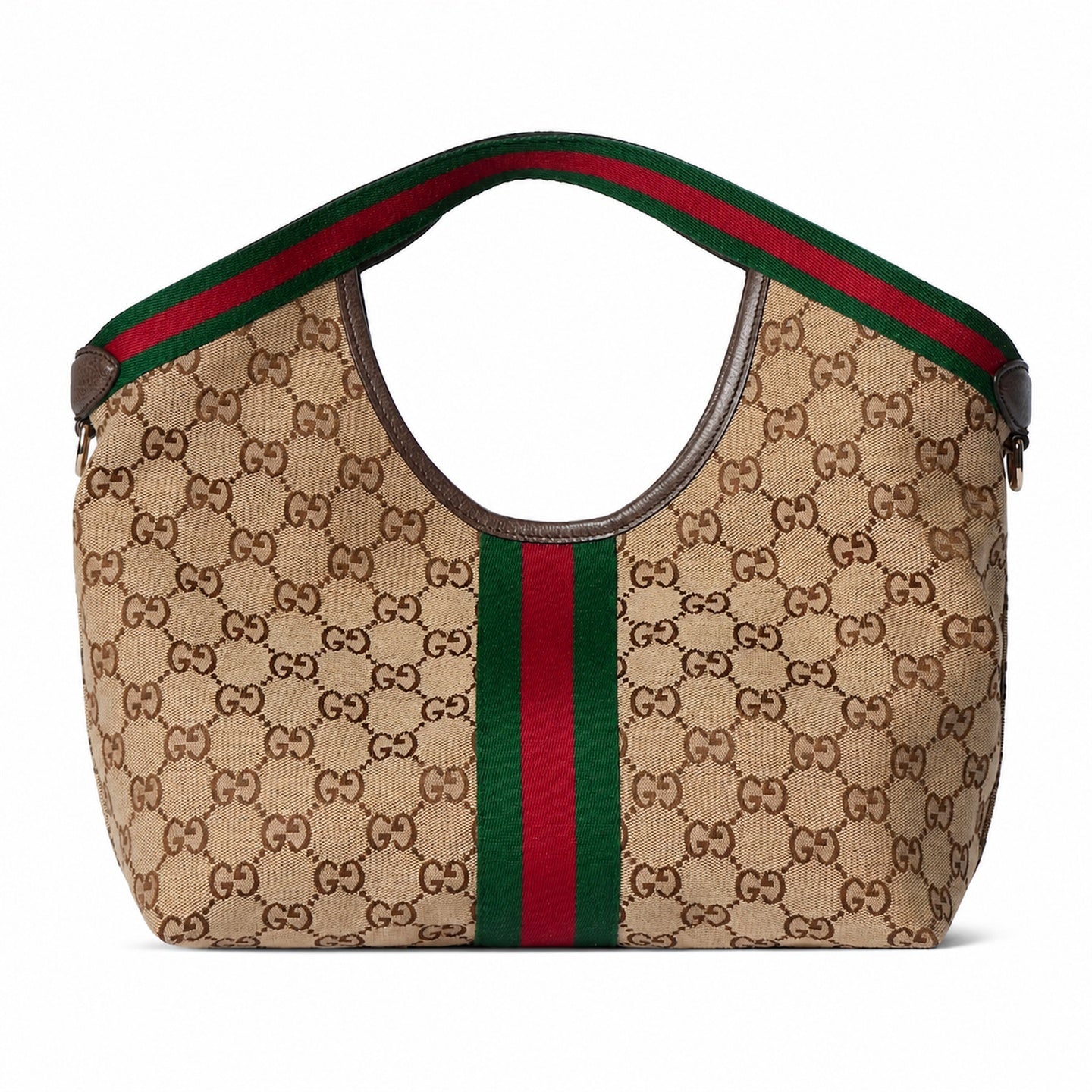 Gucci Giglio Small Cotton Canvas Leather Beige Brown Red Green Gold Tote Bag