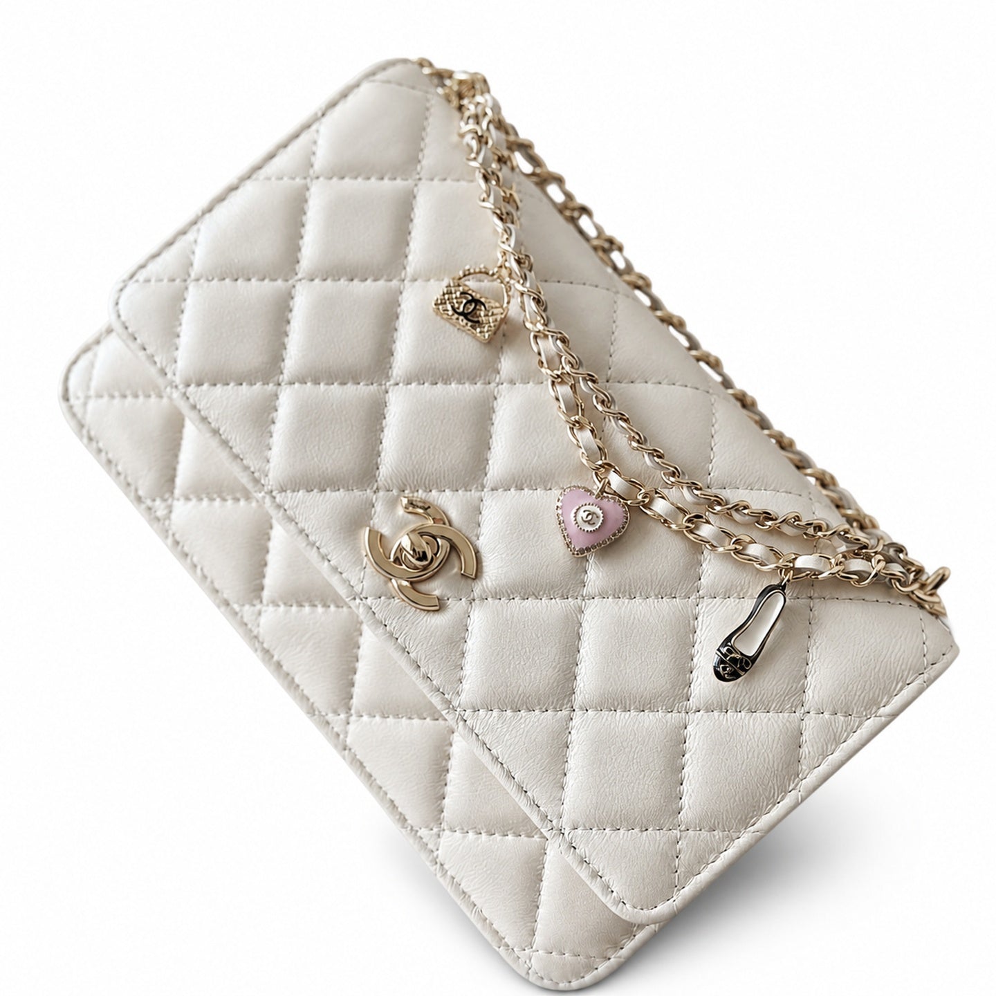 Chanel Leather White Pink Gold Handbag