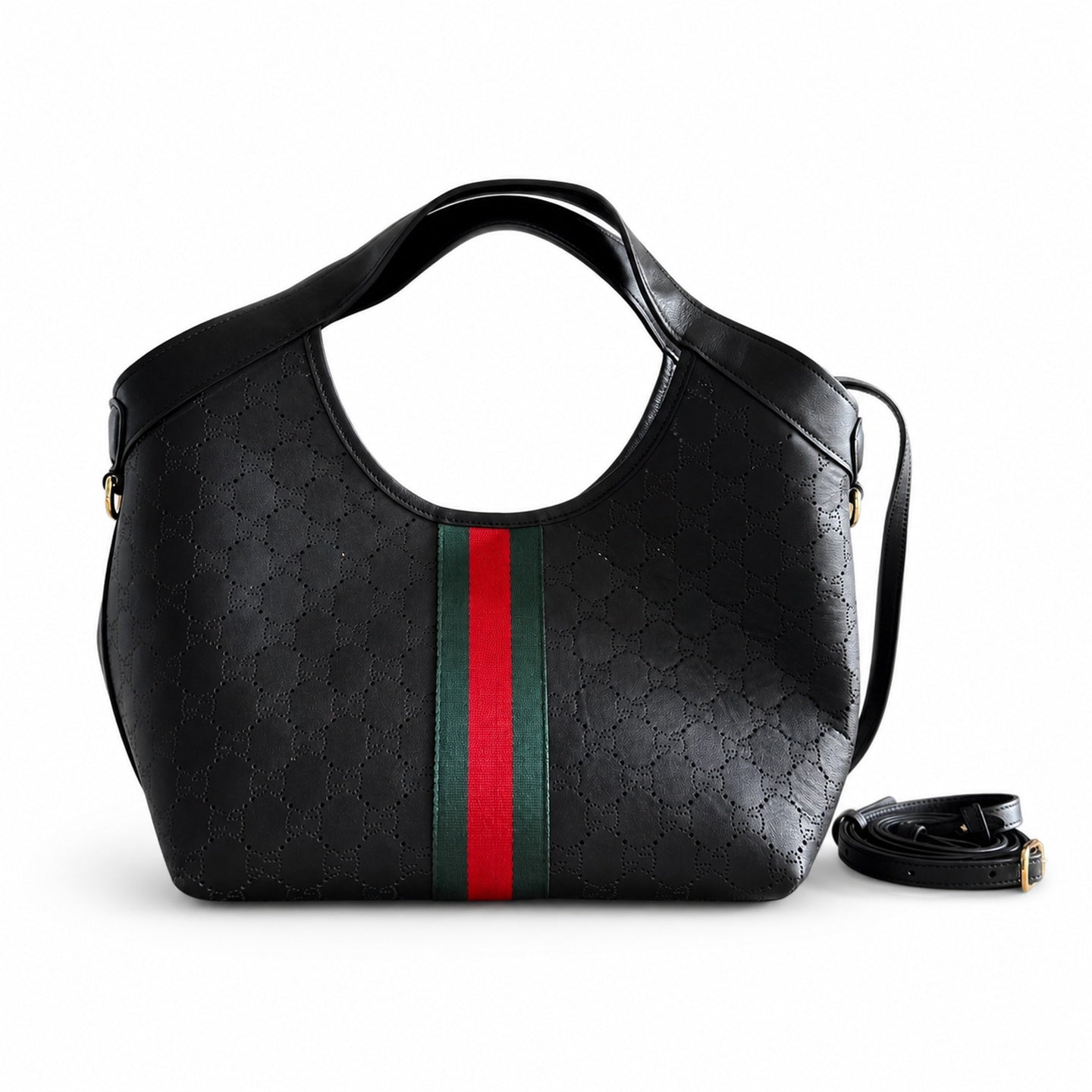 Gucci Giglio Leather Black Beige Gold Clutch