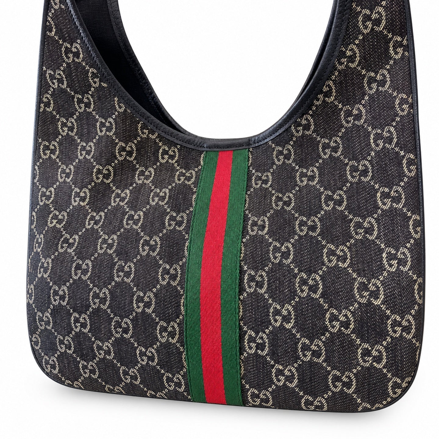 Gucci Giglio Cotton Denim Canvas Black White Red Green Gold Handbag