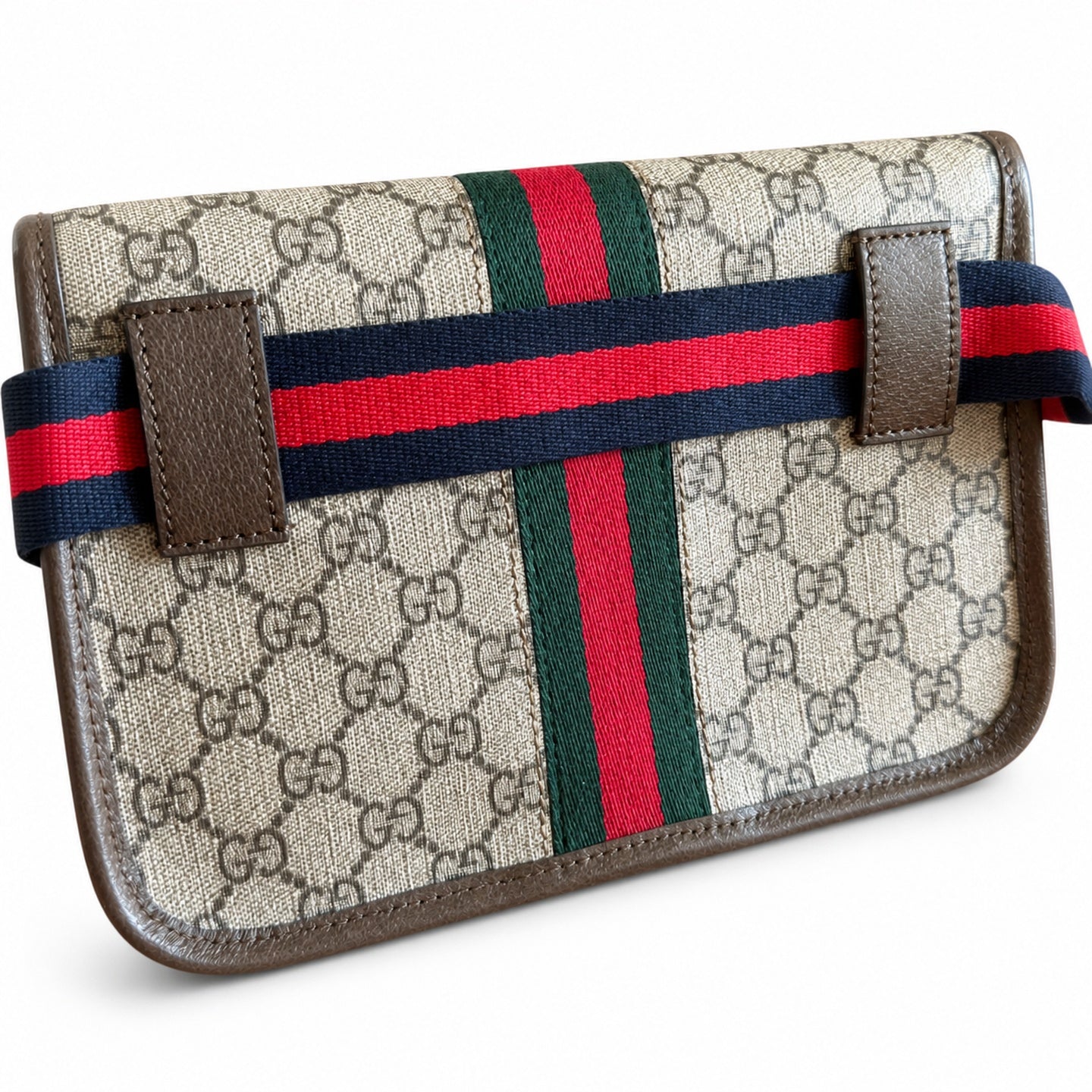 Gucci Ophidia Men's Supreme Small Cotton Canvas Leather Black Gray Brown Waist Bag